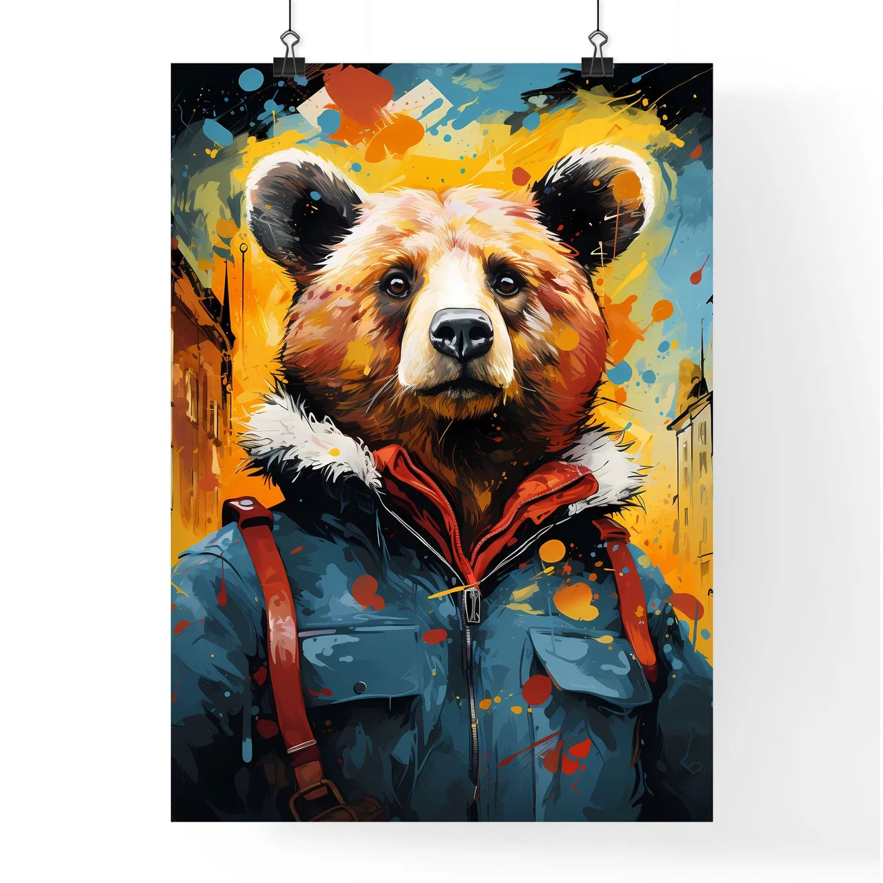 Berlin Mascot Bear In Front Of The City Skyline  Poster