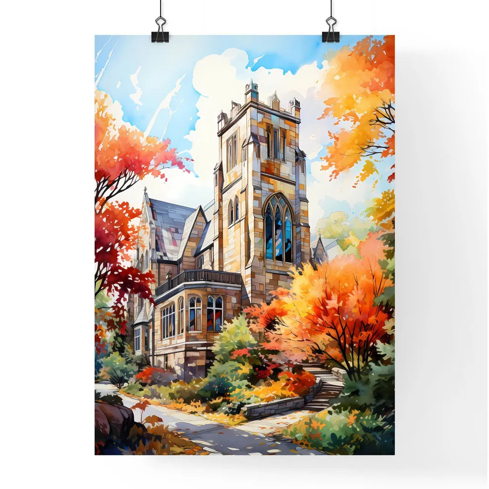 Building At Colgate University Located In - A Painting Of A Building With Trees And A Path Poster