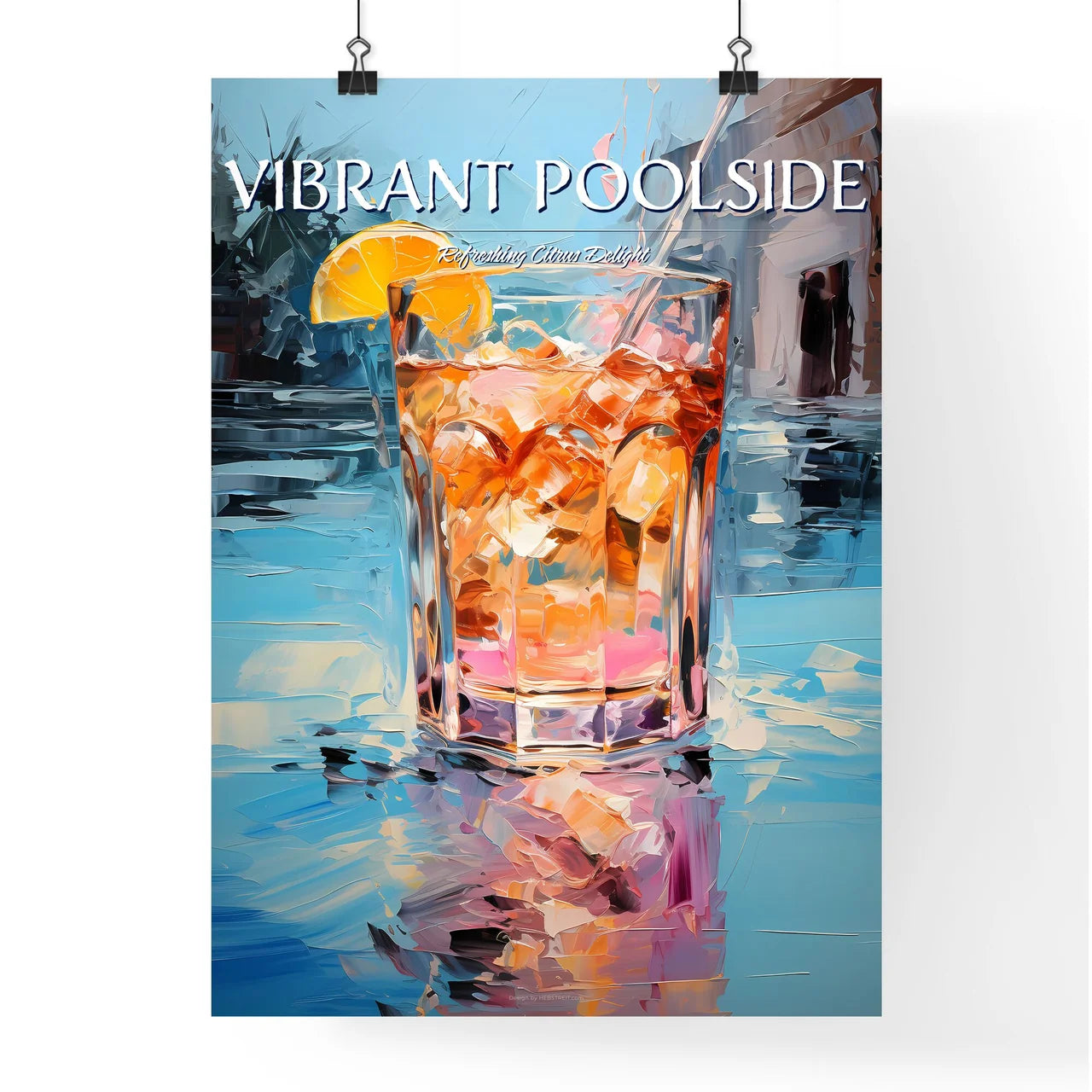 Colorful Cocktail In Front Of Attractive Blu Poster