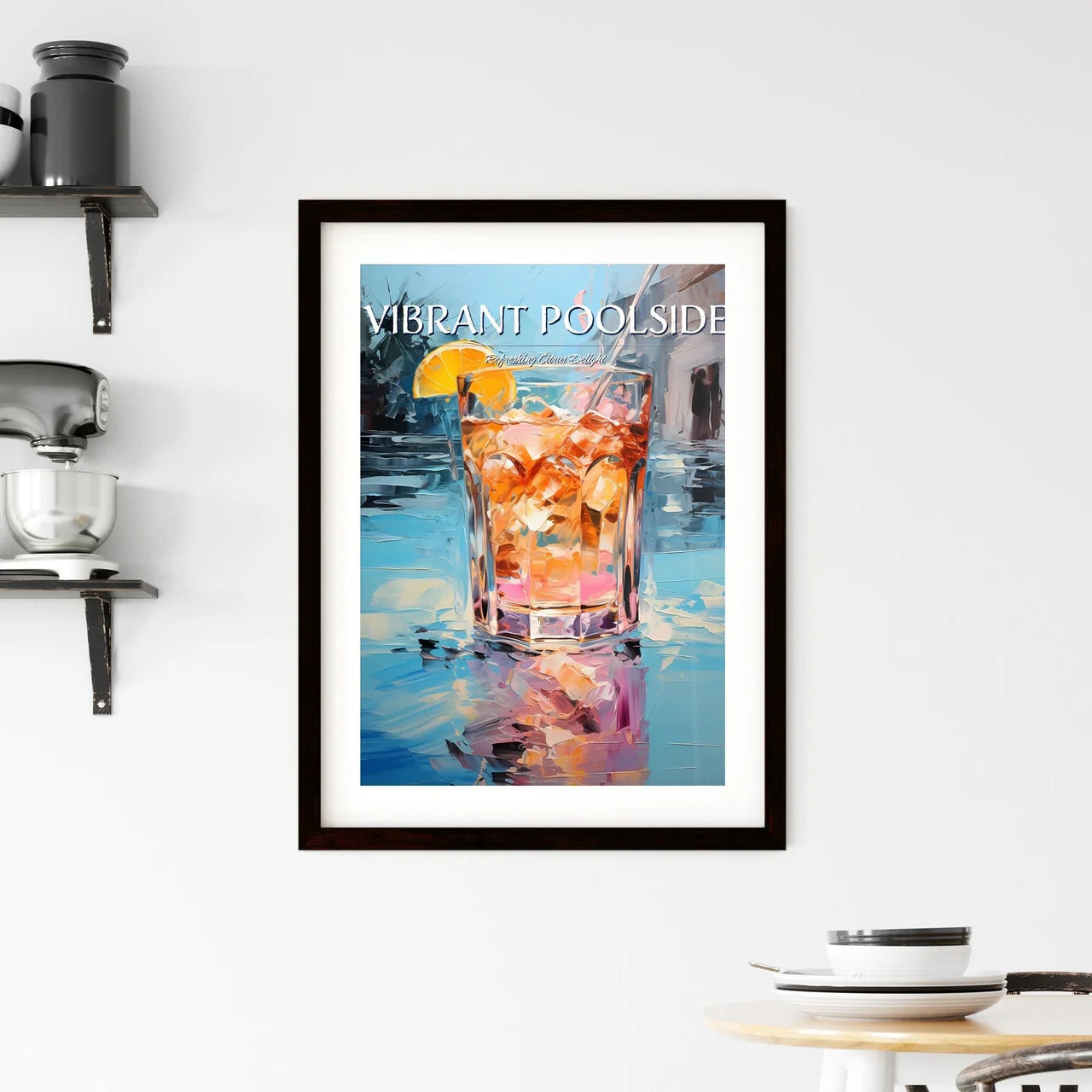 Colorful Cocktail In Front Of Attractive Blu Framed Print