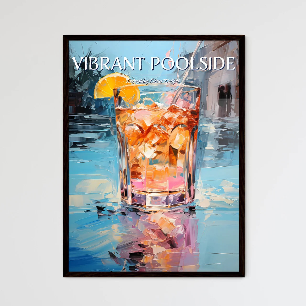 Colorful Cocktail In Front Of Attractive Blu - Framed Art Print