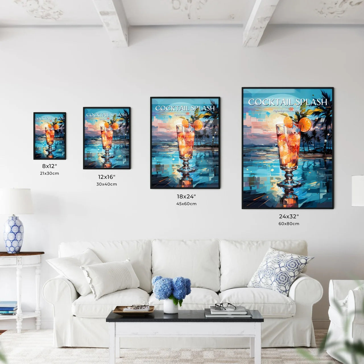 Colorful Cocktail In Front Of Attractive Blu - Kitchen Hangings