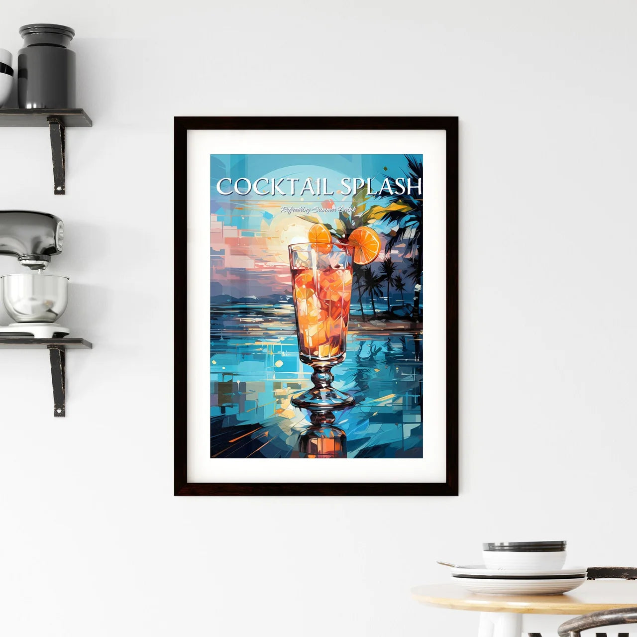 Colorful Cocktail In Front Of Attractive Blu Framed Print