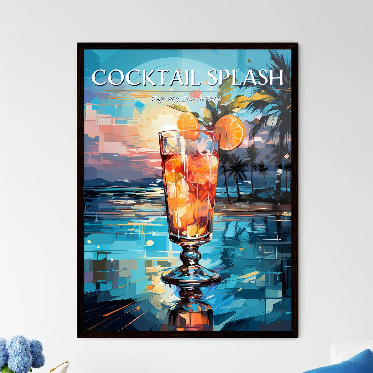 Colorful Cocktail In Front Of Attractive Blu - Framed Art Print