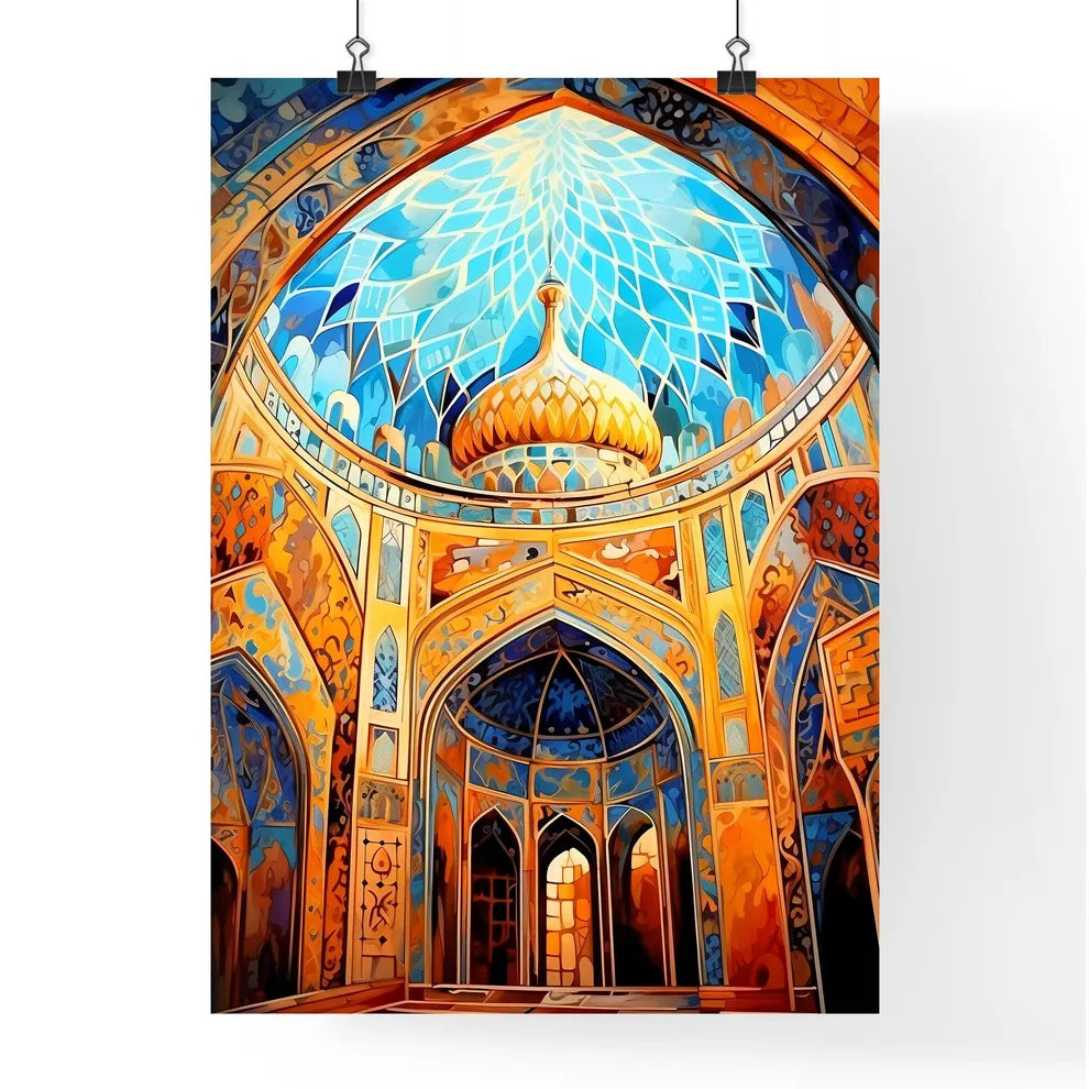 Dome Of The Mosque Oriental Ornaments From Samarkand - A Colorful Stained Glass Window In A Building Poster