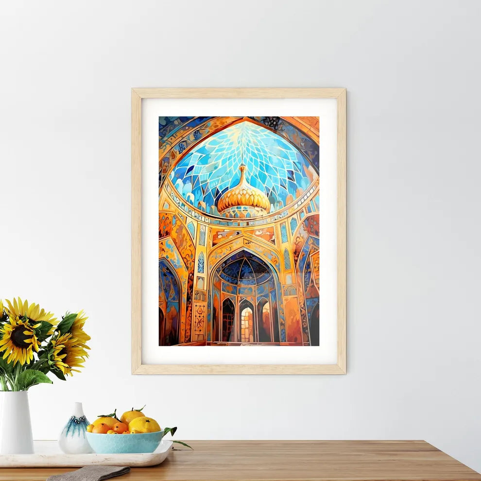 Dome Of The Mosque Oriental Ornaments From Samarkand - A Colorful Stained Glass Window In A Building Custom Print