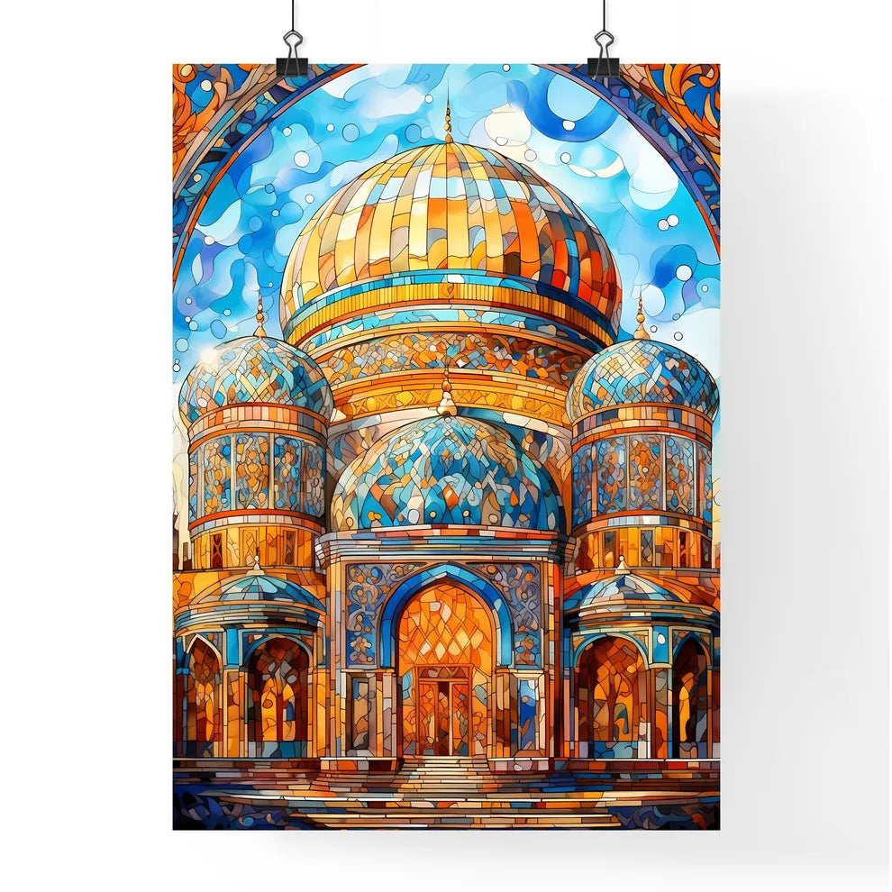 Dome Of The Mosque Oriental Ornaments From Samarkand - A Stained Glass Window With A Dome And Blue Sky Poster