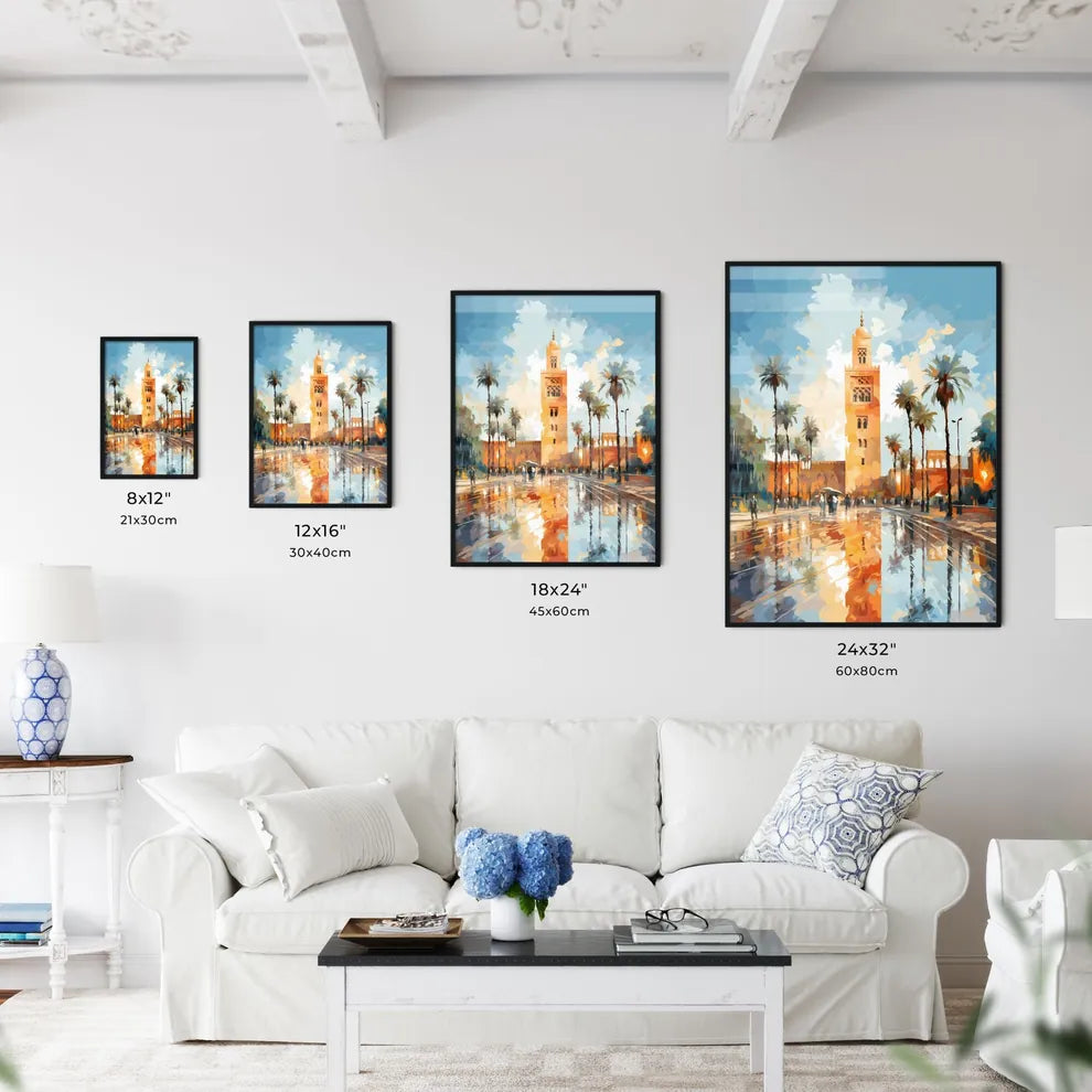 Famous Koutoubia Mosque In The City Of Marrakech - A Large Building With Palm Trees And A Tower Size Chart