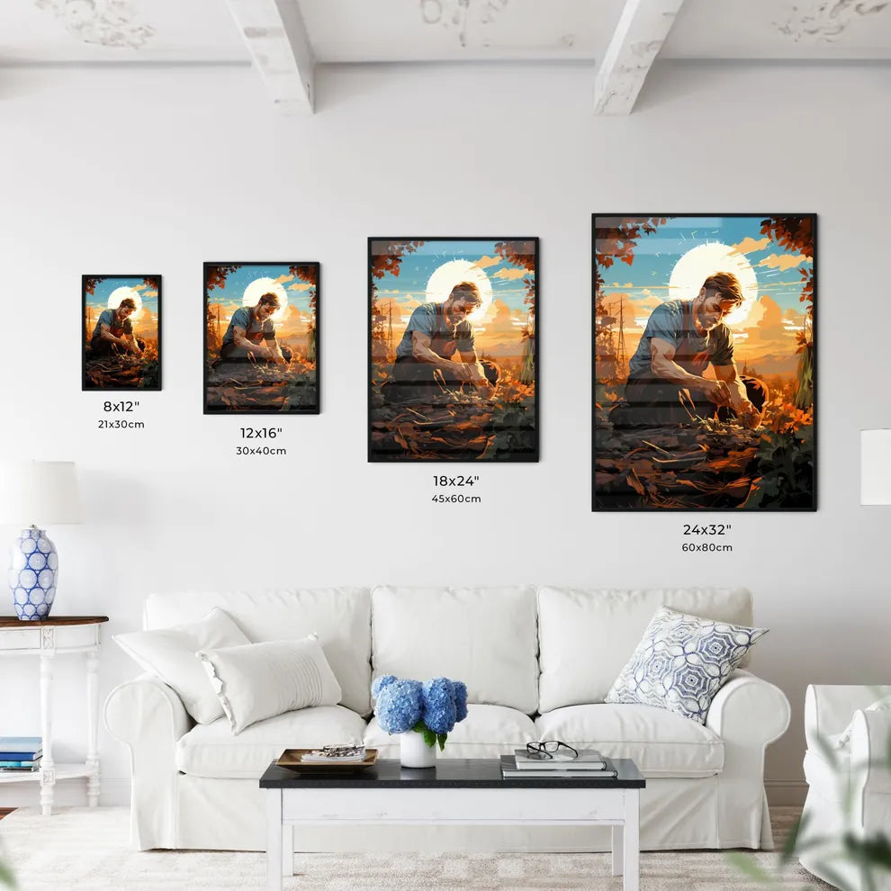 Farmer Sowing Seeds With Sunburst Done In Re - Kitchen Hangings