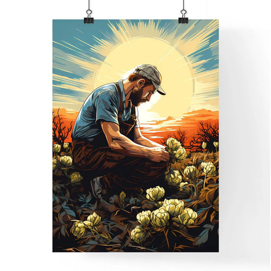 Farmer Sowing Seeds With Sunburst Done In Re Poster