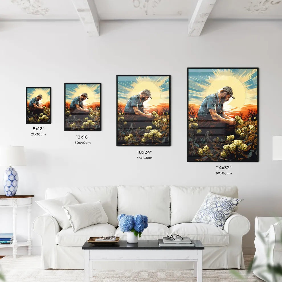 Farmer Sowing Seeds With Sunburst Done In Re - Kitchen Hangings