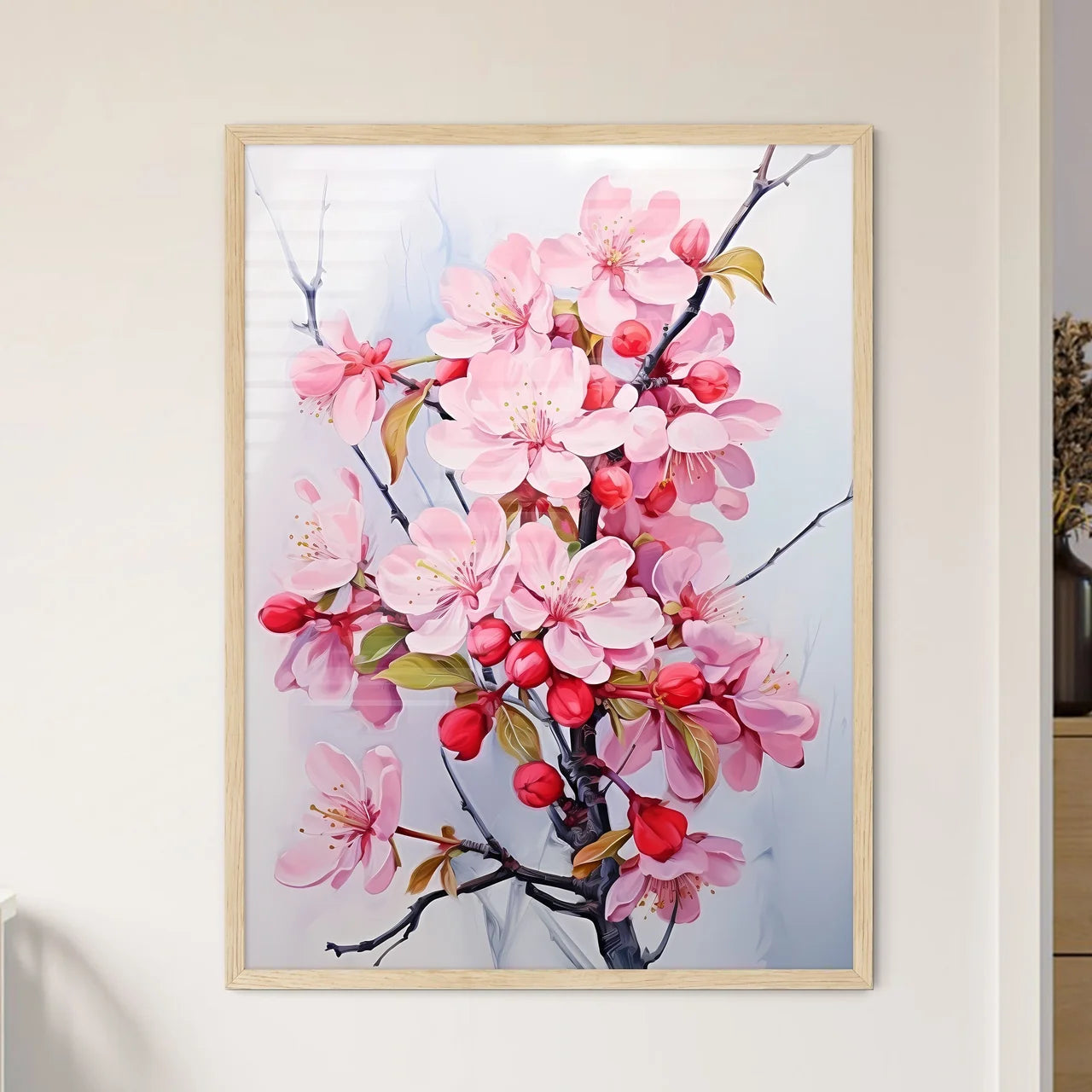 Fresh Pink Soft Spring Apple Tree Blossoms O - Framed Art Print