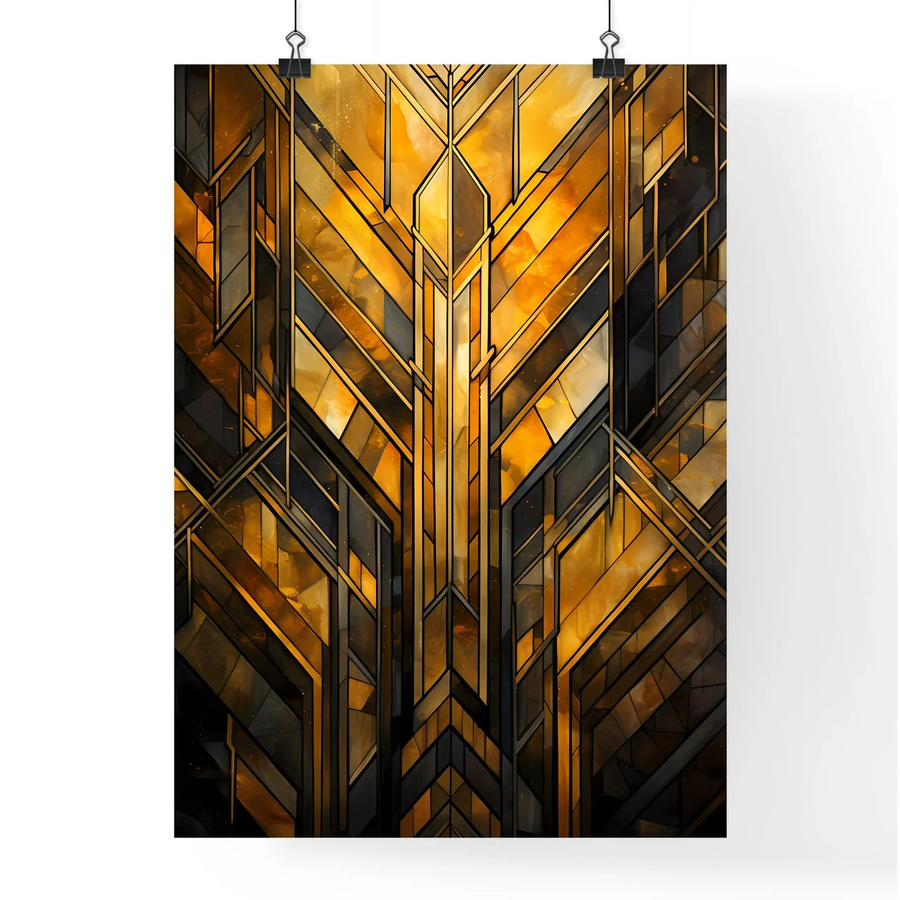 Geometric Ornament In Art Deco Style In Old Gold - A Close Up Of A Glass Poster