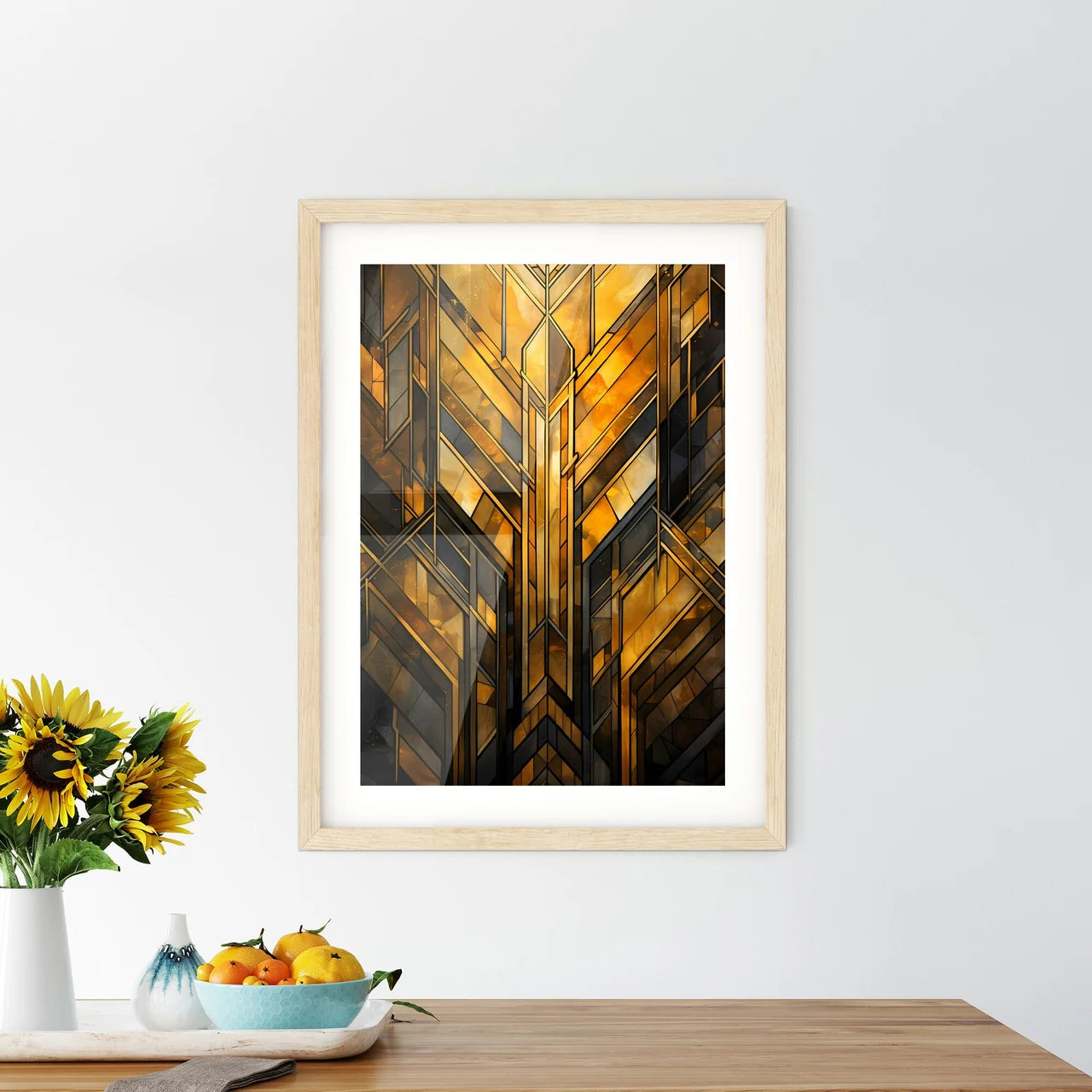 Geometric Ornament In Art Deco Style In Old Gold - A Close Up Of A Glass Custom Print