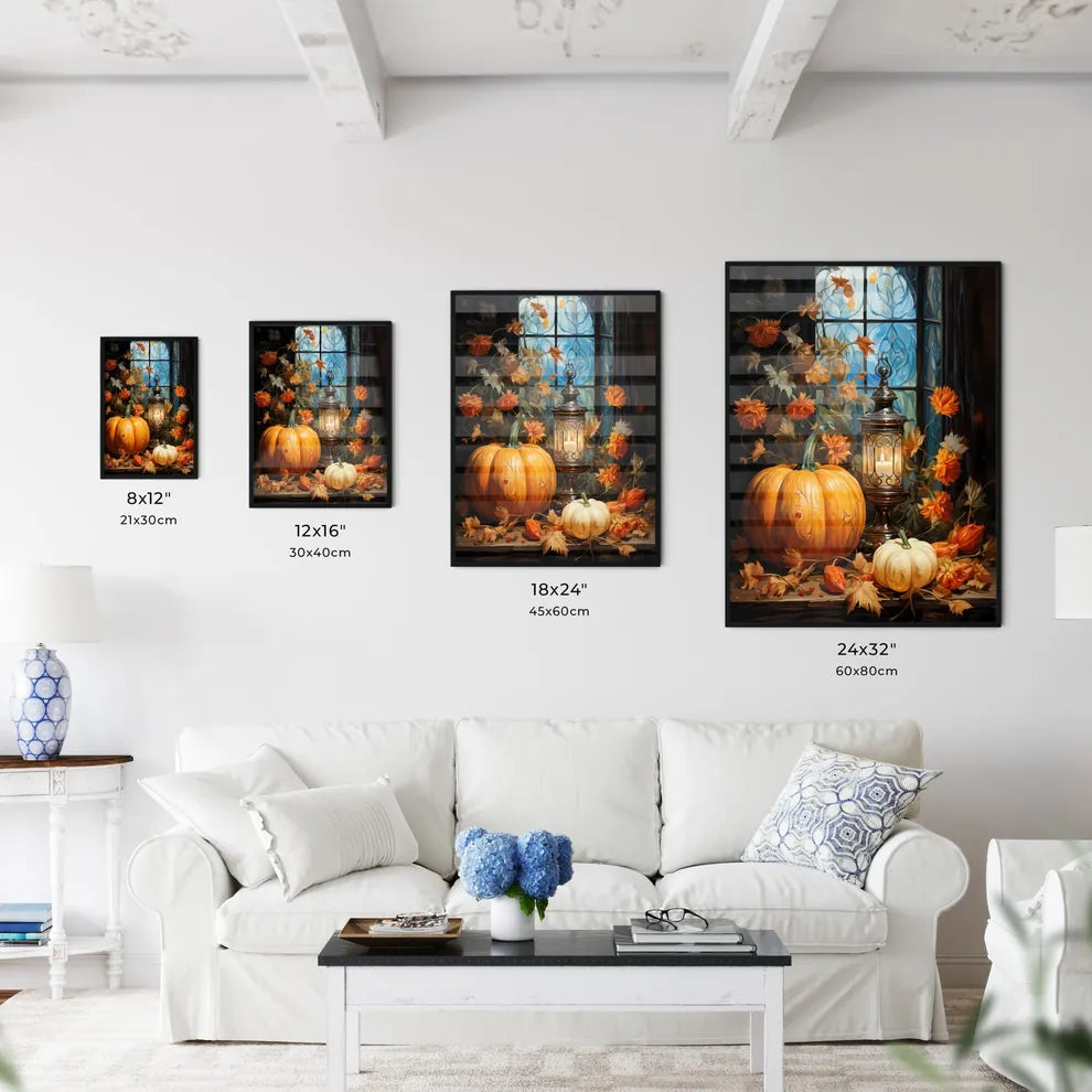 Halloween Pumpkin Lantern With Autumn Leaves - Kitchen Hangings