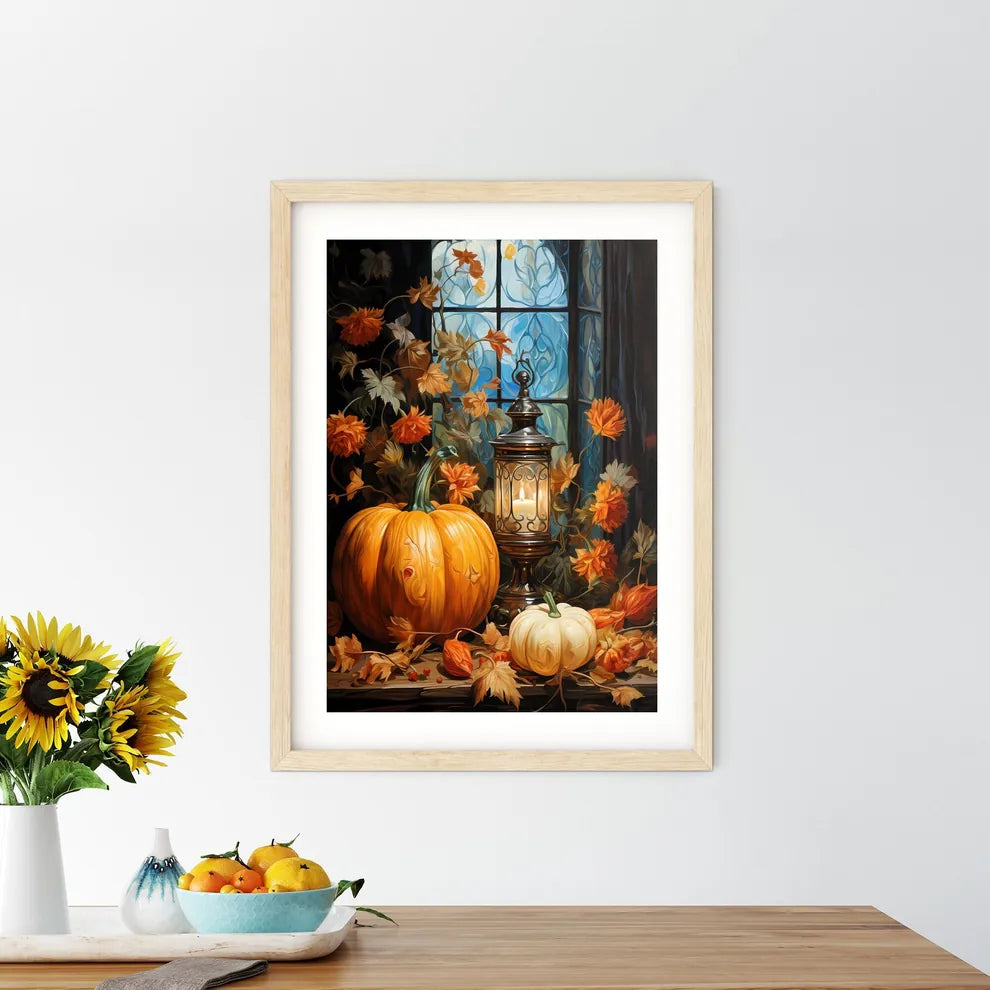 Halloween Pumpkin Lantern With Autumn Leaves Framed Print