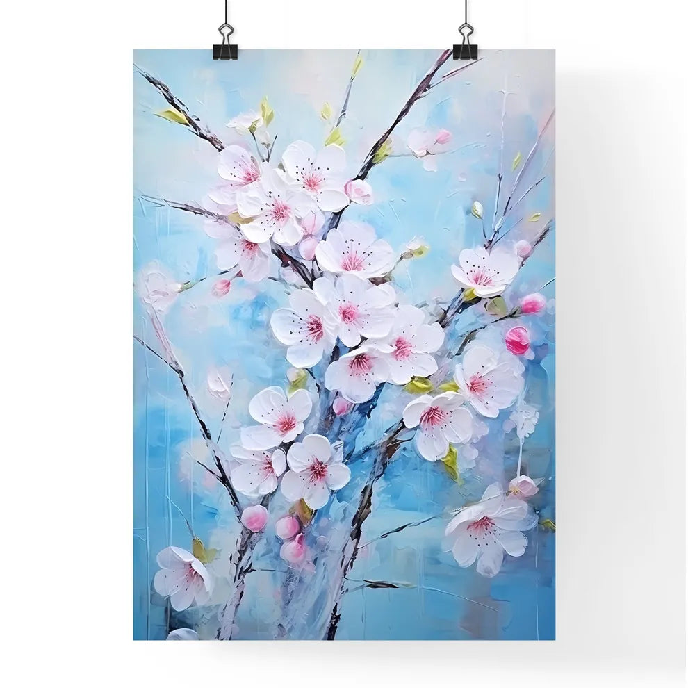 Hello Spring Background With Cherry Blossoms Poster