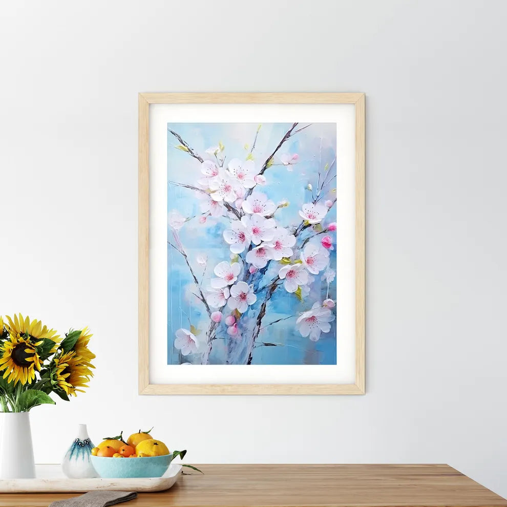 Hello Spring Background With Cherry Blossoms Framed Print