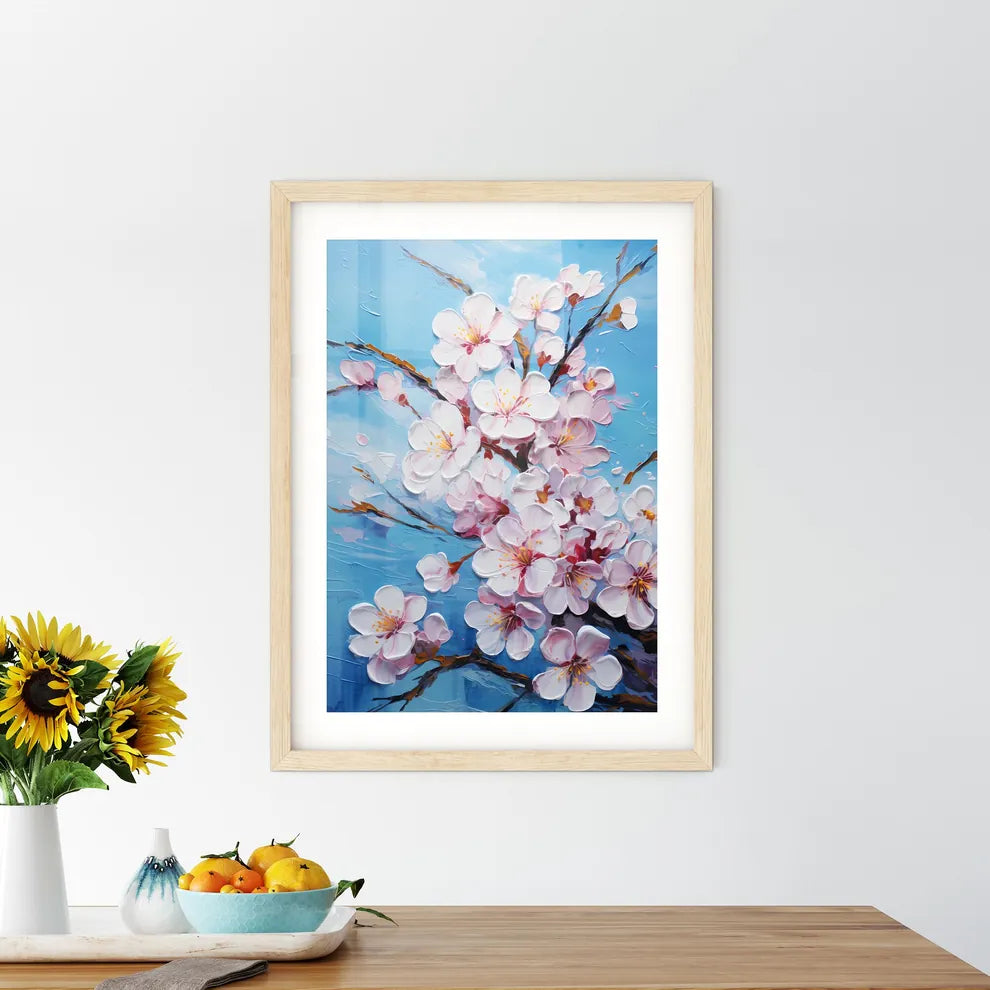 Hello Spring Background With Cherry Blossoms Framed Print