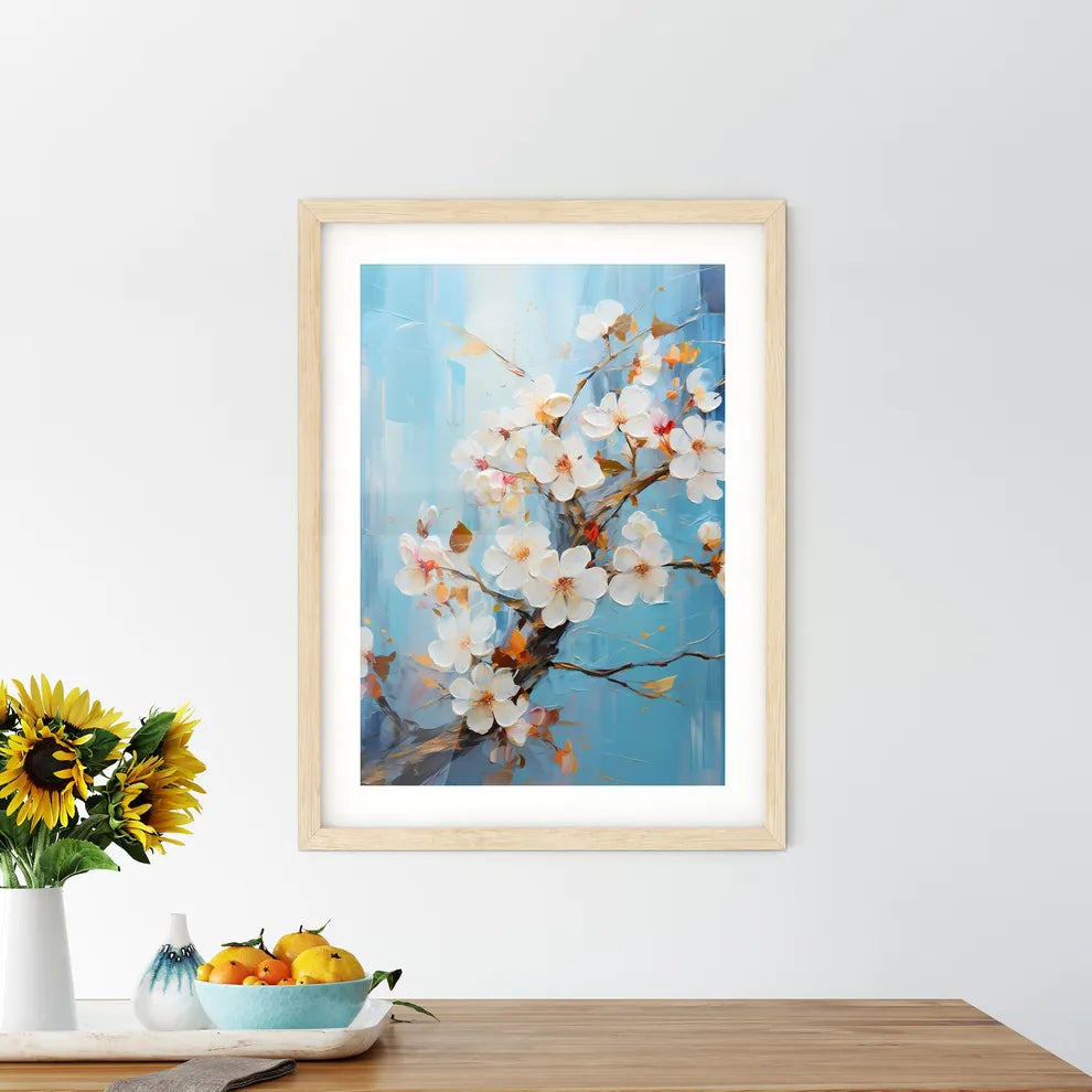 Hello Spring Background With Cherry Blossoms Framed Print