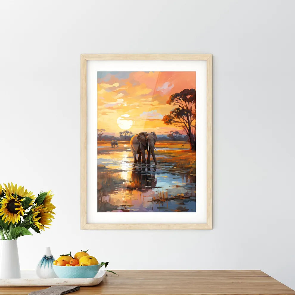 Herds Of Elephants On The Riverbank Of The Chobe  Framed Print