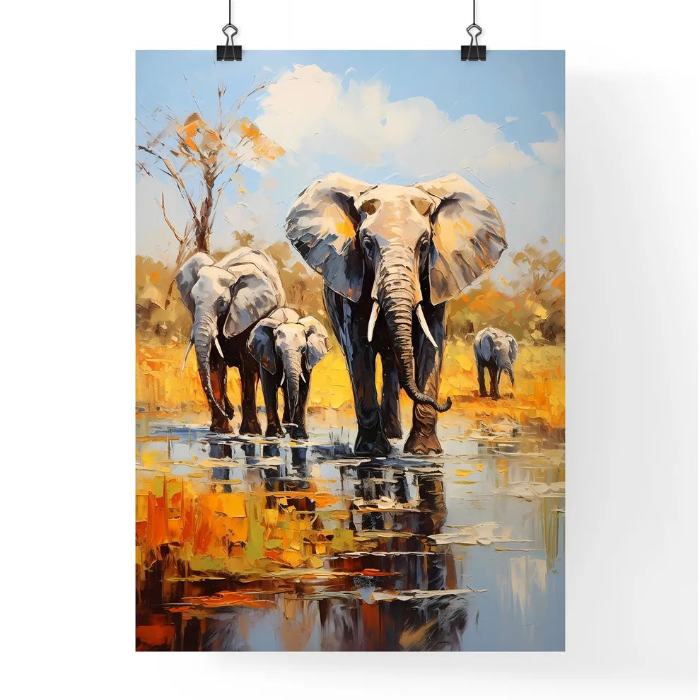 Herds Of Elephants On The Riverbank Of The Chobe  Poster