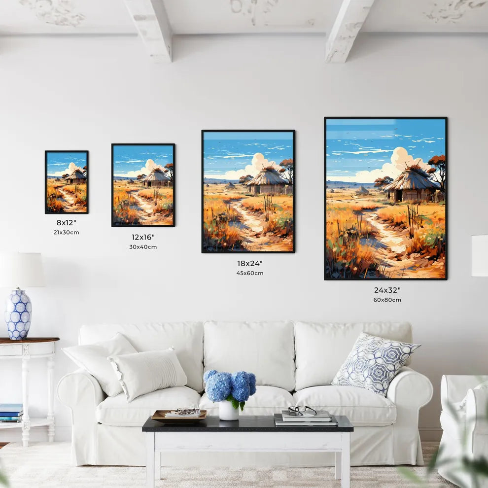 Massai - A Dirt Path Through A Field With Grass And Buildings Size Chart