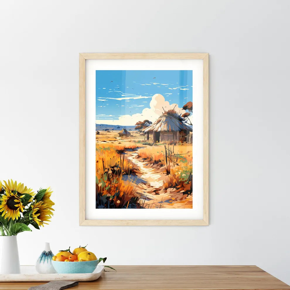 Massai - A Dirt Path Through A Field With Grass And Buildings Custom Print