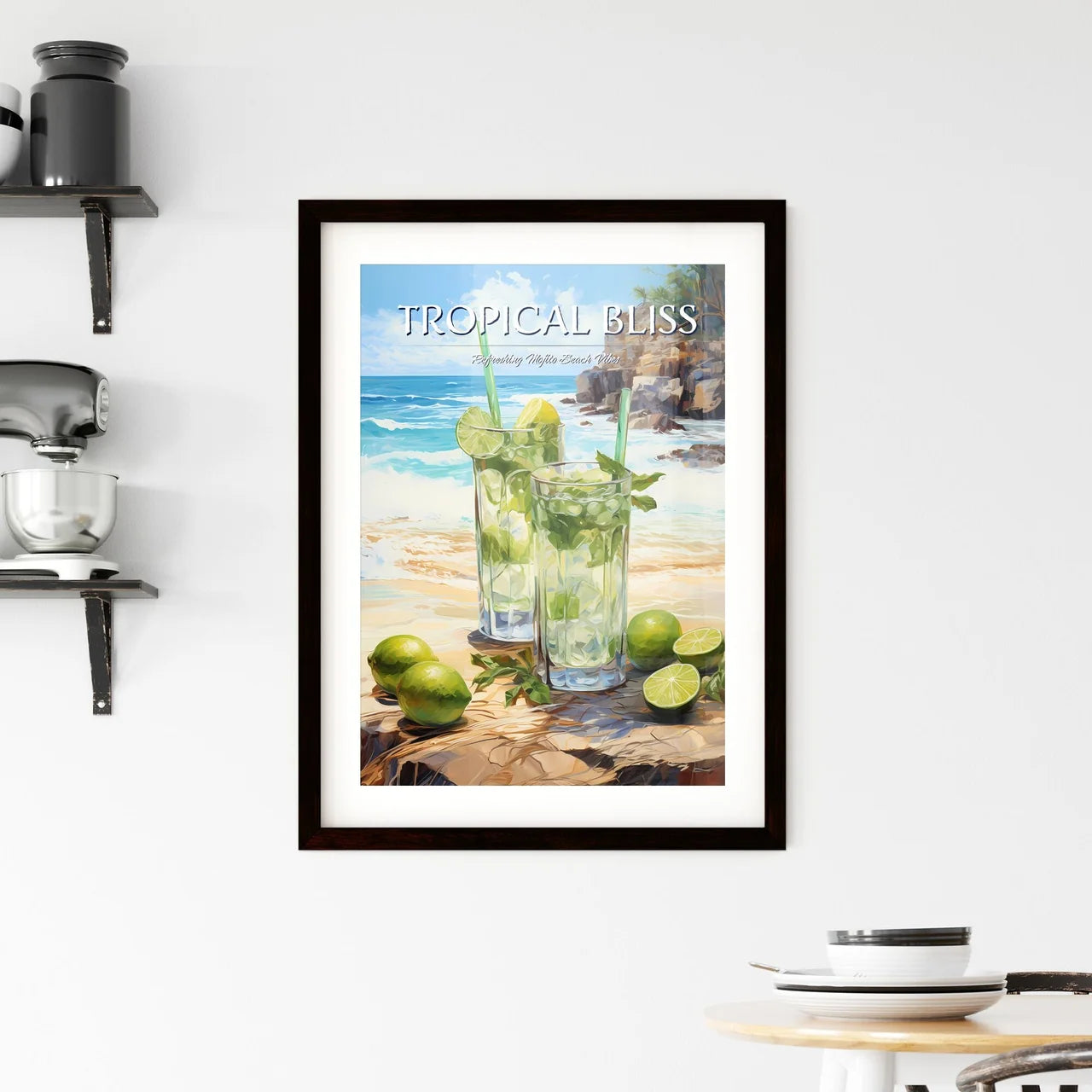 Mojito Cocktail On Beach Sand And Tropical S Framed Print