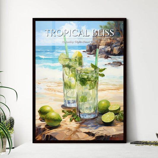 Mojito Cocktail On Beach Sand And Tropical S - Framed Art Print