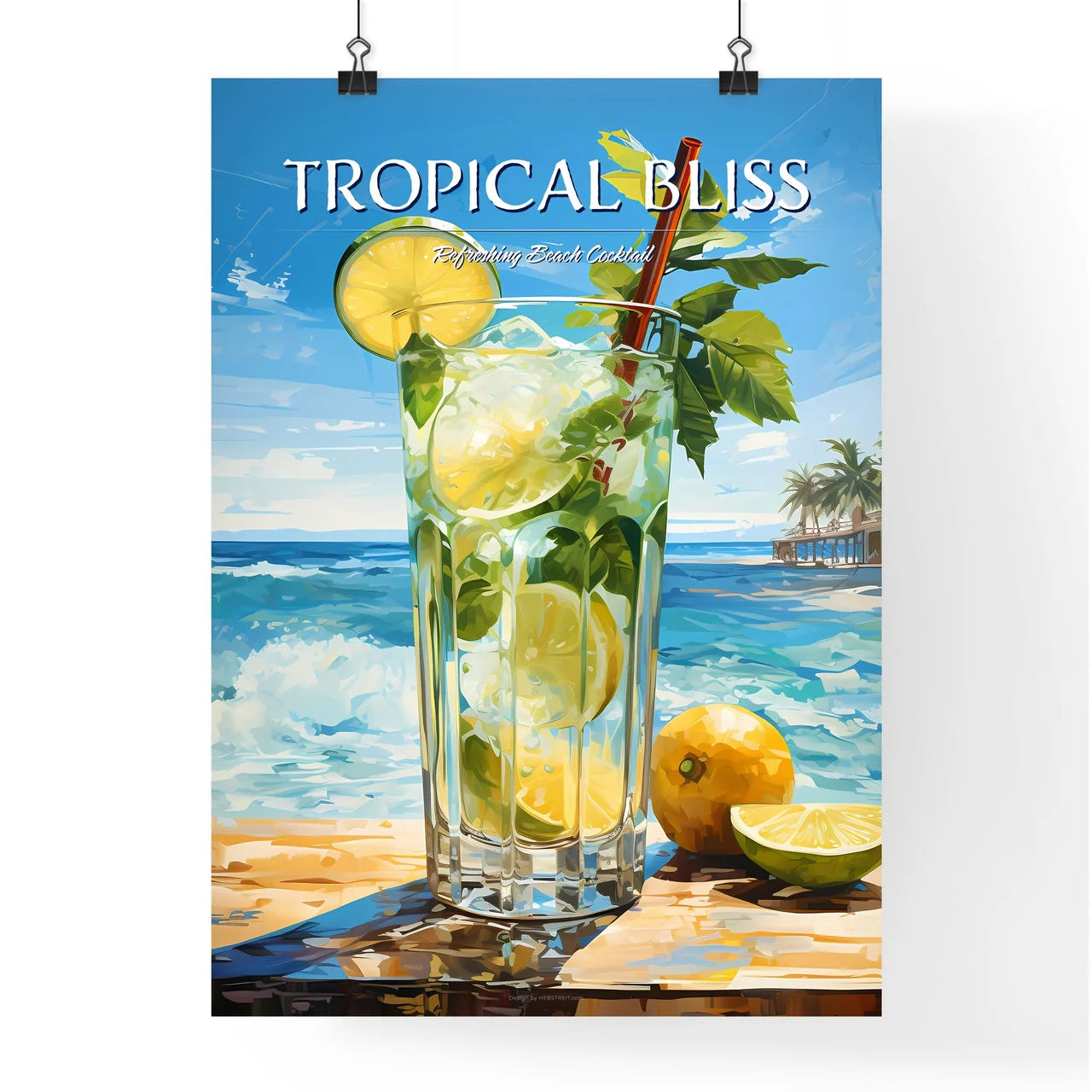 Mojito Cocktail On Beach Sand And Tropical S Poster