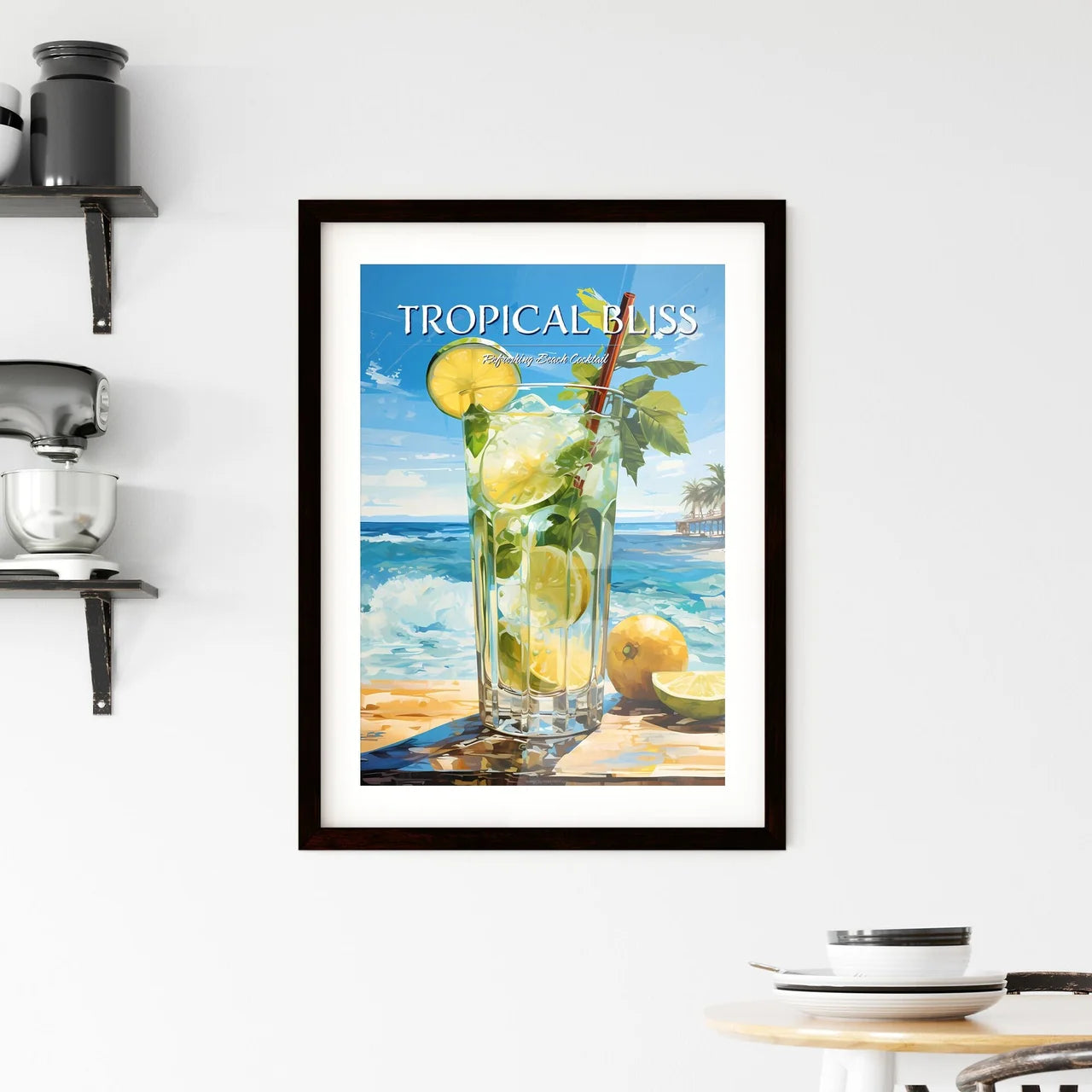 Mojito Cocktail On Beach Sand And Tropical S Framed Print