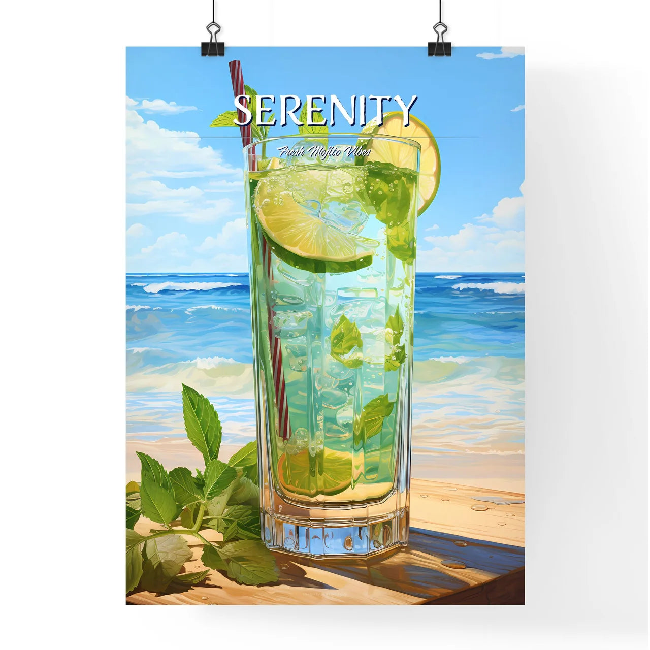 Mojito Cocktail On Beach Sand And Tropical S Poster