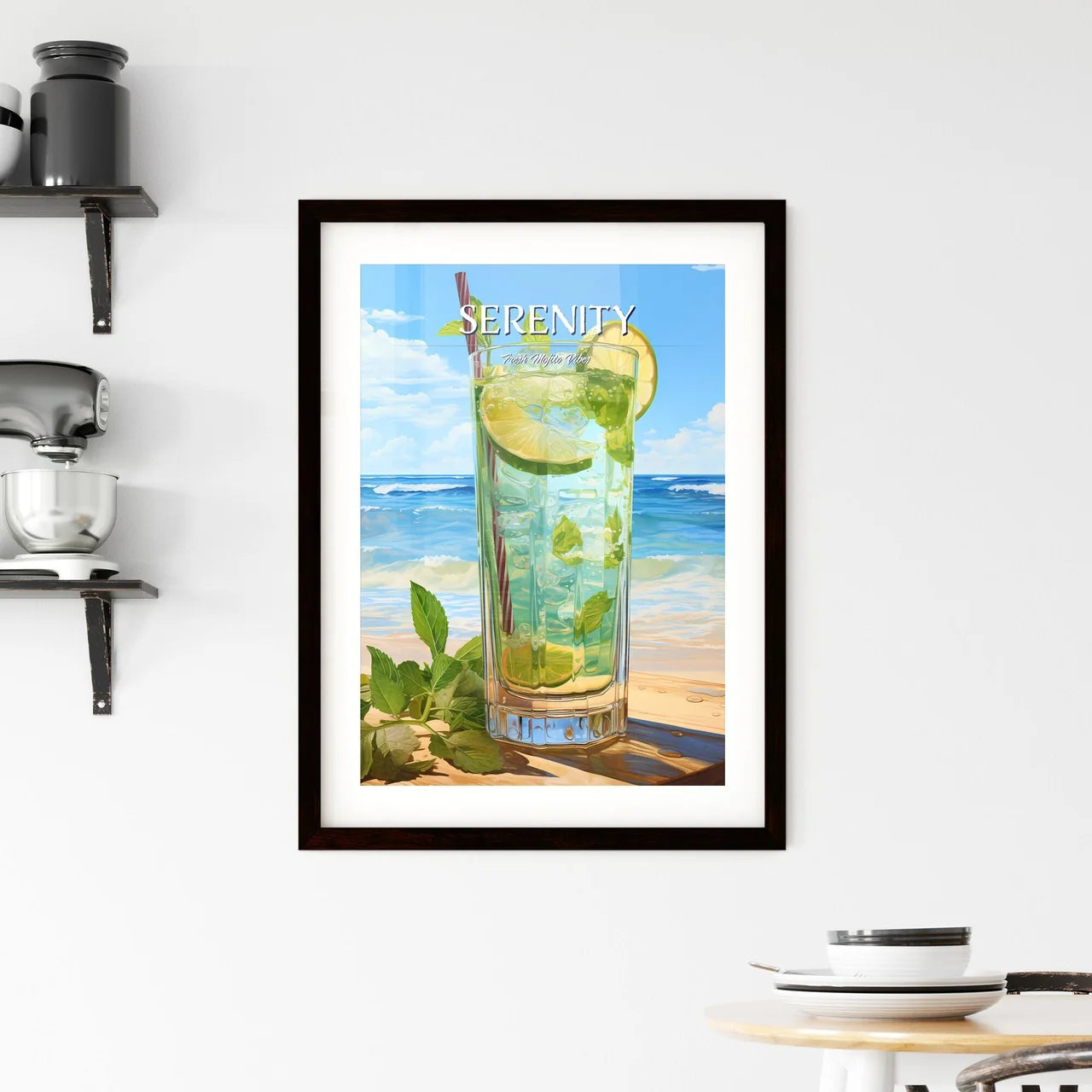 Mojito Cocktail On Beach Sand And Tropical S Framed Print