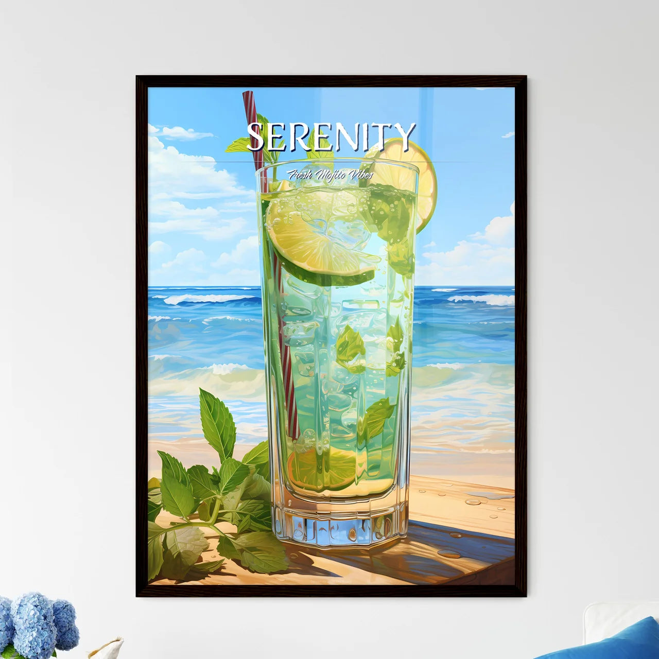 Mojito Cocktail On Beach Sand And Tropical S - Framed Art Print