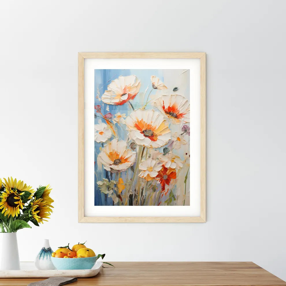 Oil Painting Poppy Dandelion Daisy Flowers I Framed Print