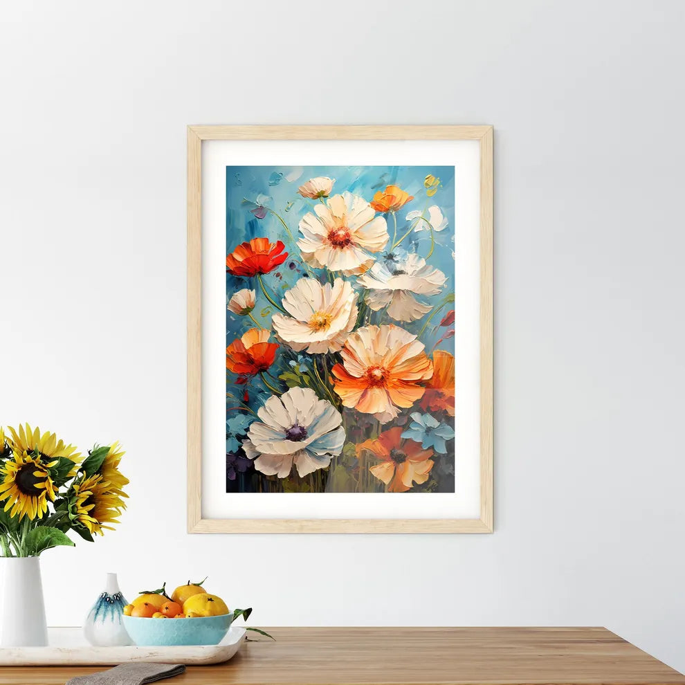 Oil Painting Poppy Dandelion Daisy Flowers I Framed Print