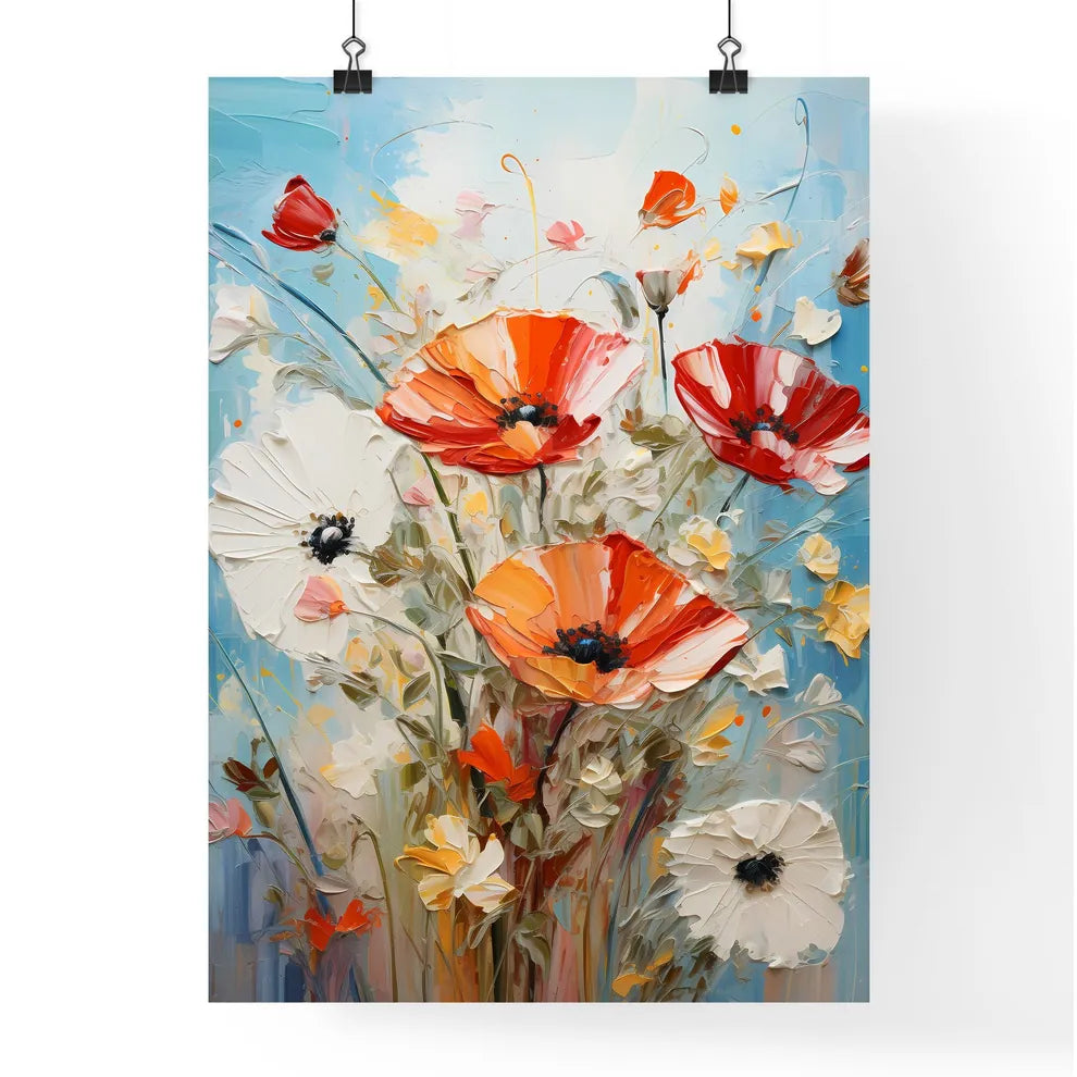 Oil Painting Poppy Dandelion Daisy Flowers I Poster
