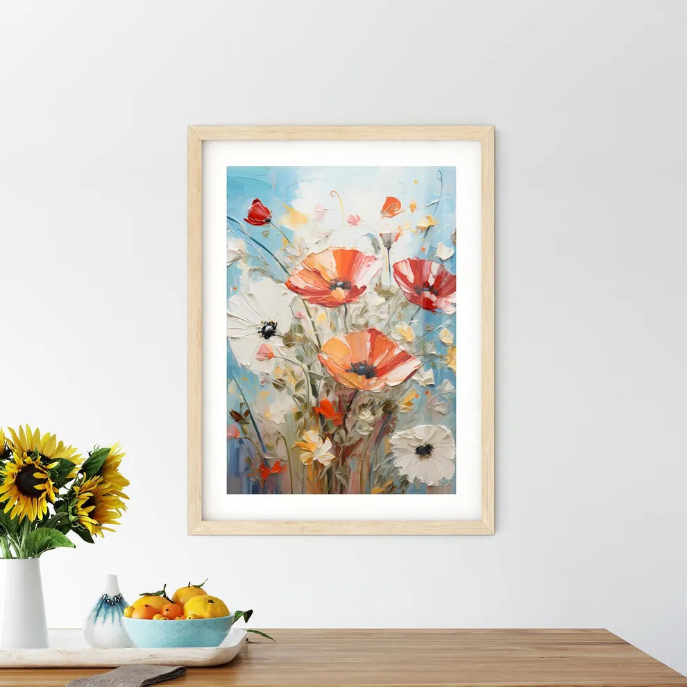 Oil Painting Poppy Dandelion Daisy Flowers I Framed Print
