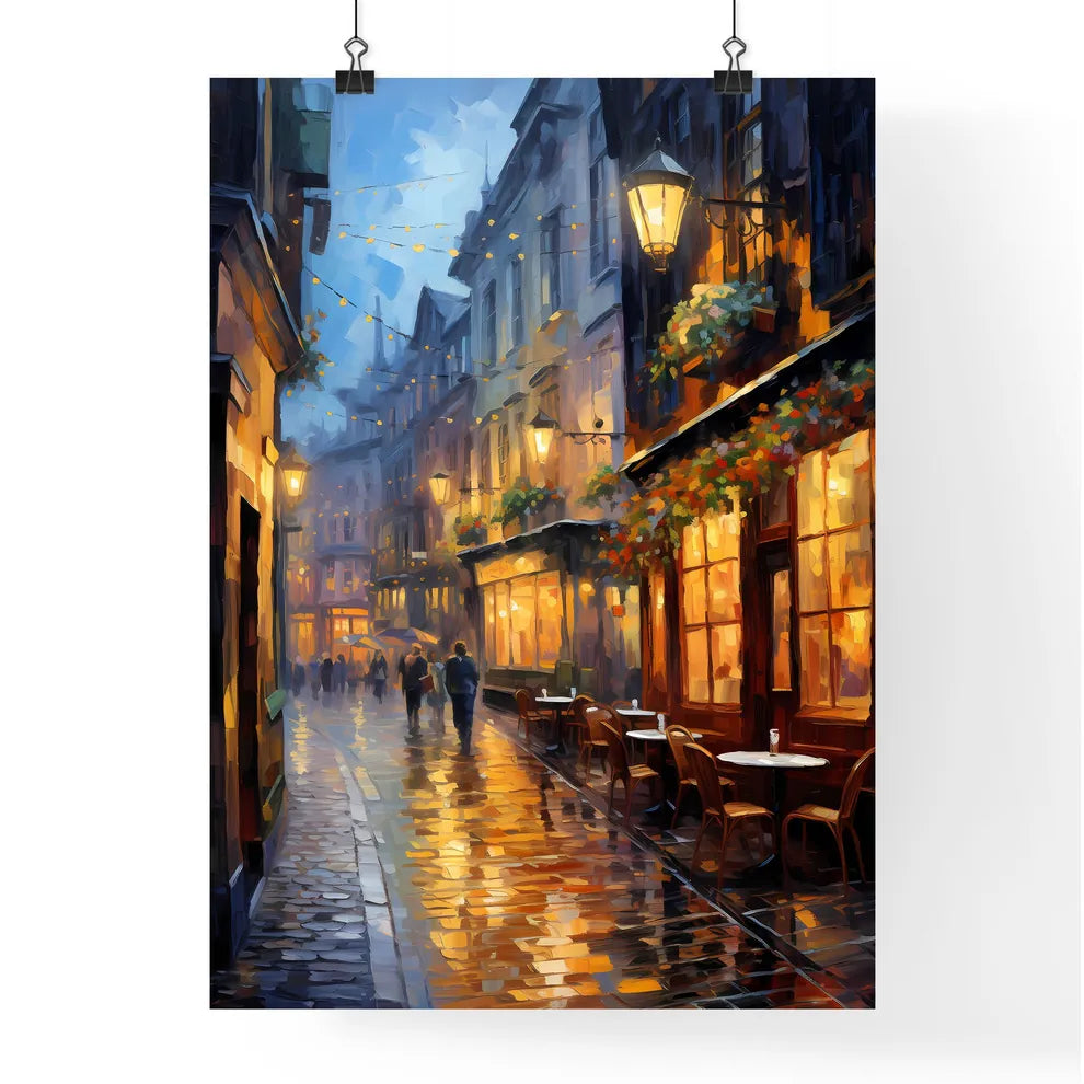 Old Galway City Streetkerwan S Lanedecorated - A Street With Tables And Chairs On It Poster