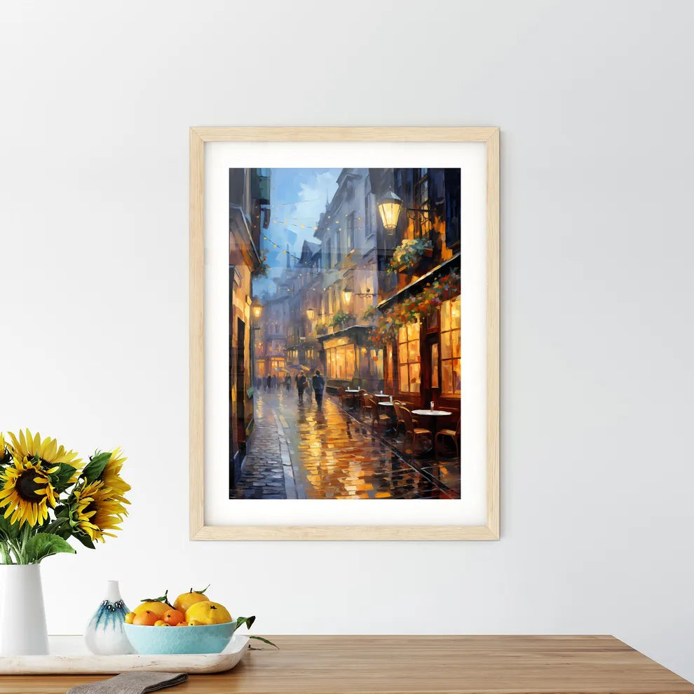 Old Galway City Streetkerwan S Lanedecorated - A Street With Tables And Chairs On It Custom Print