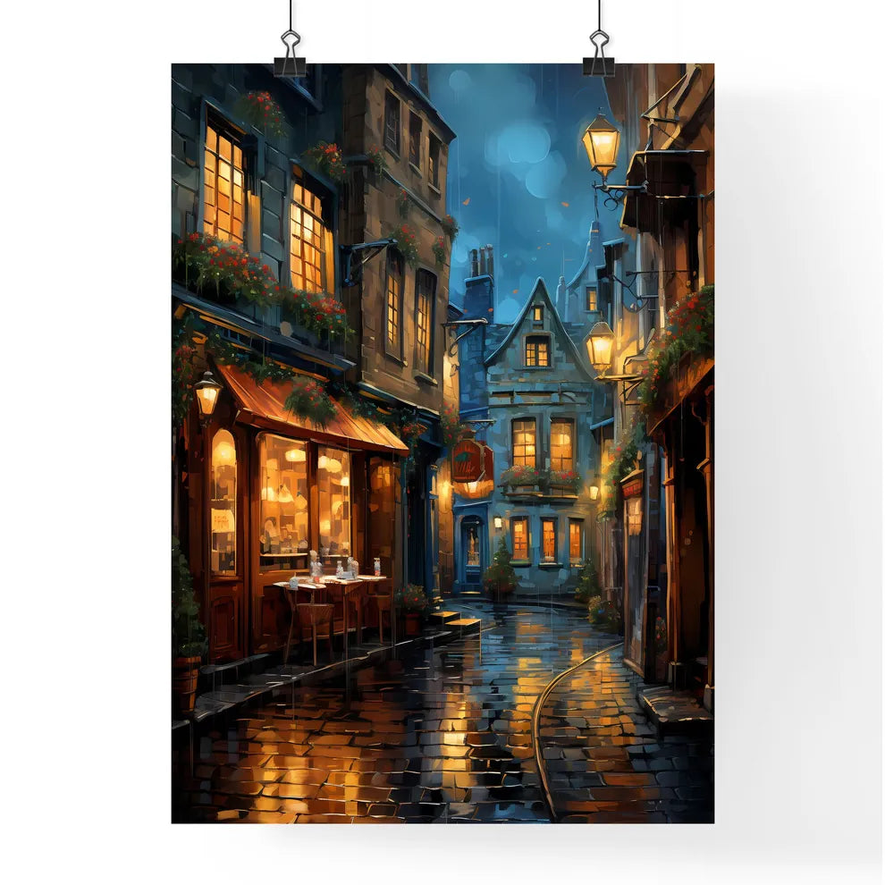 Old Galway City Streetkerwan S Lanedecorated - A Street With Buildings And Lamps Poster