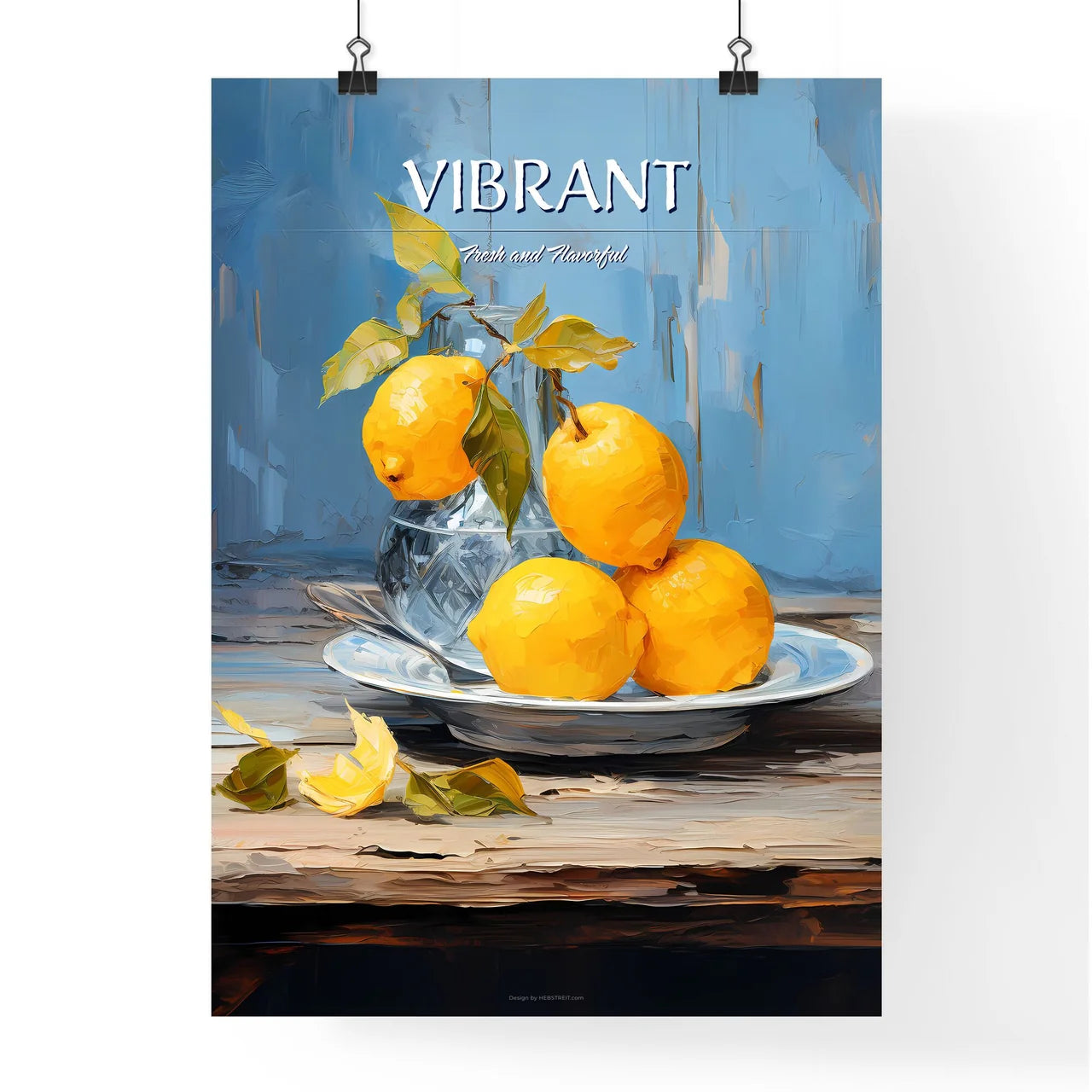 One Yellow Ripe Quince On The Blue Plate - A Poster