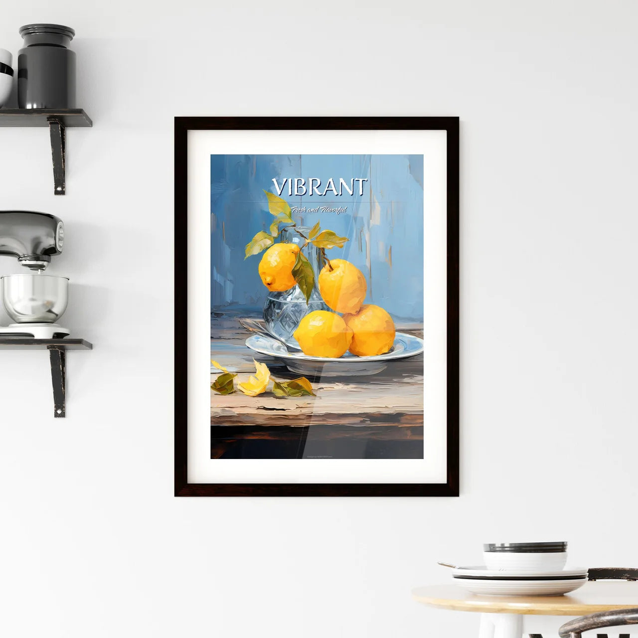 One Yellow Ripe Quince On The Blue Plate - A Framed Print