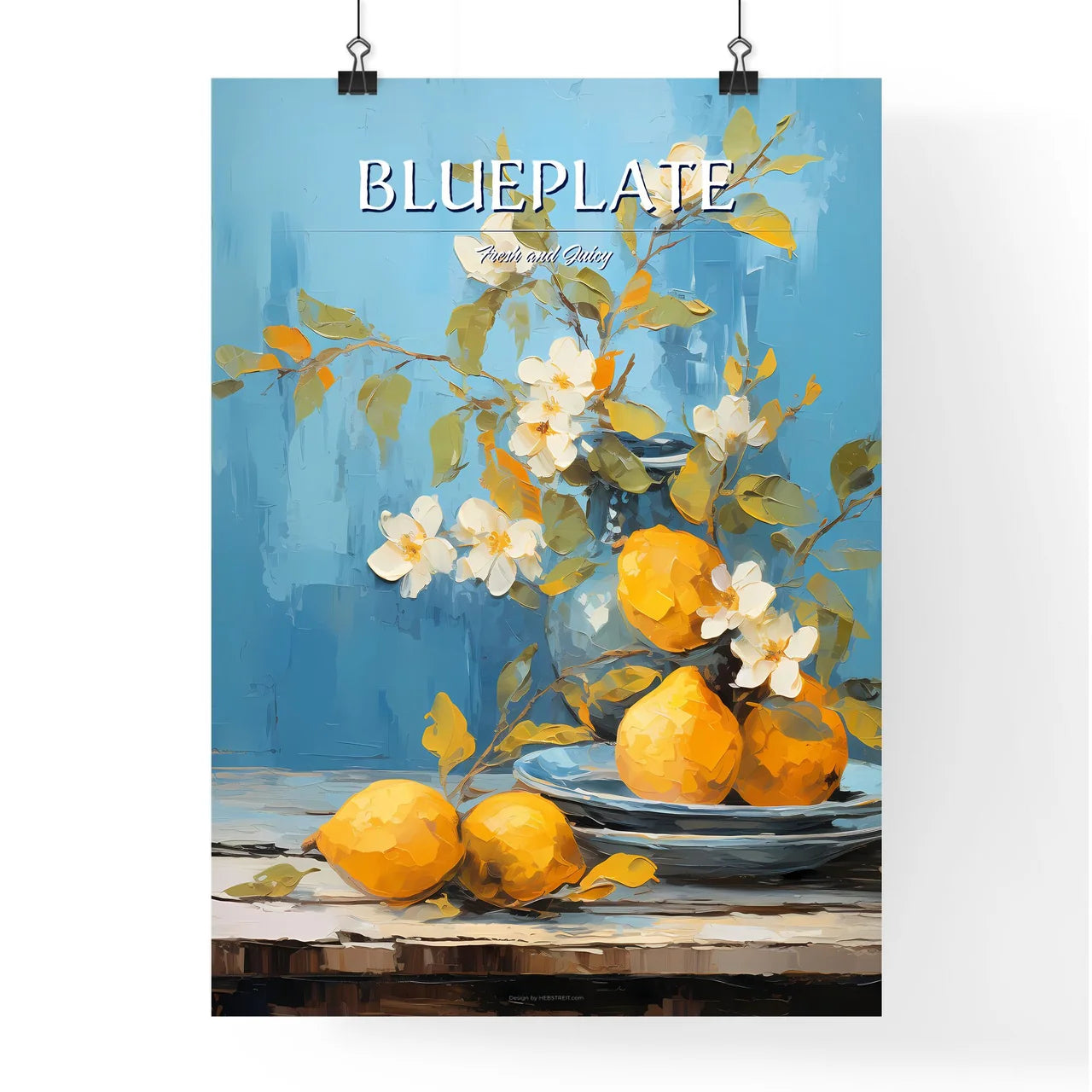 One Yellow Ripe Quince On The Blue Plate - A Poster