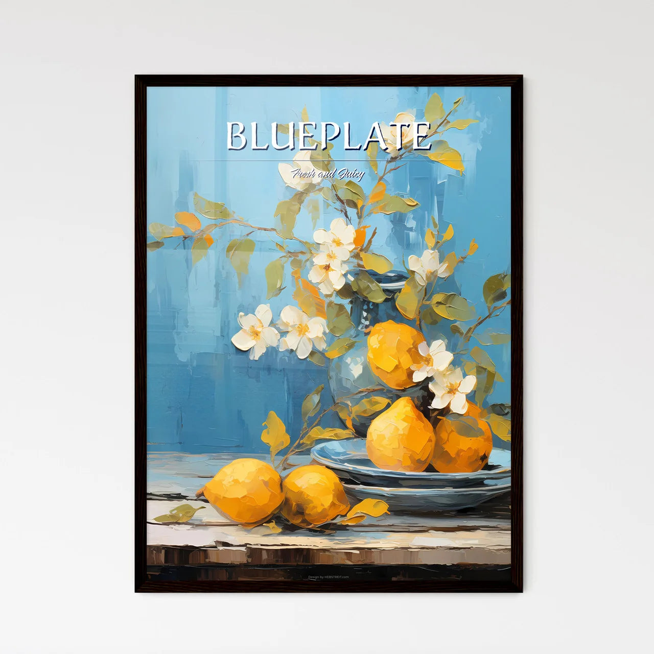 One Yellow Ripe Quince On The Blue Plate - A - Framed Art Print