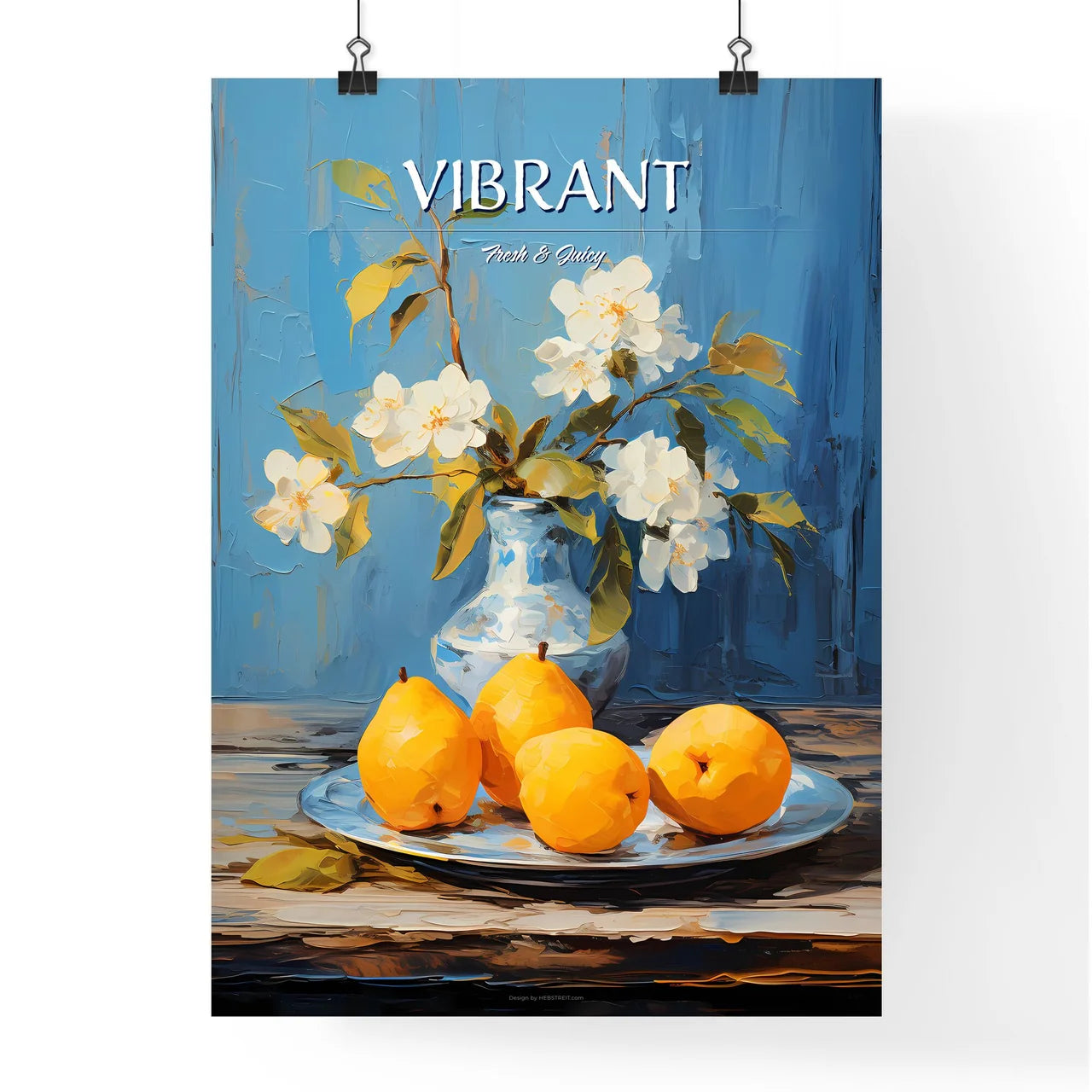 One Yellow Ripe Quince On The Blue Plate - A Poster