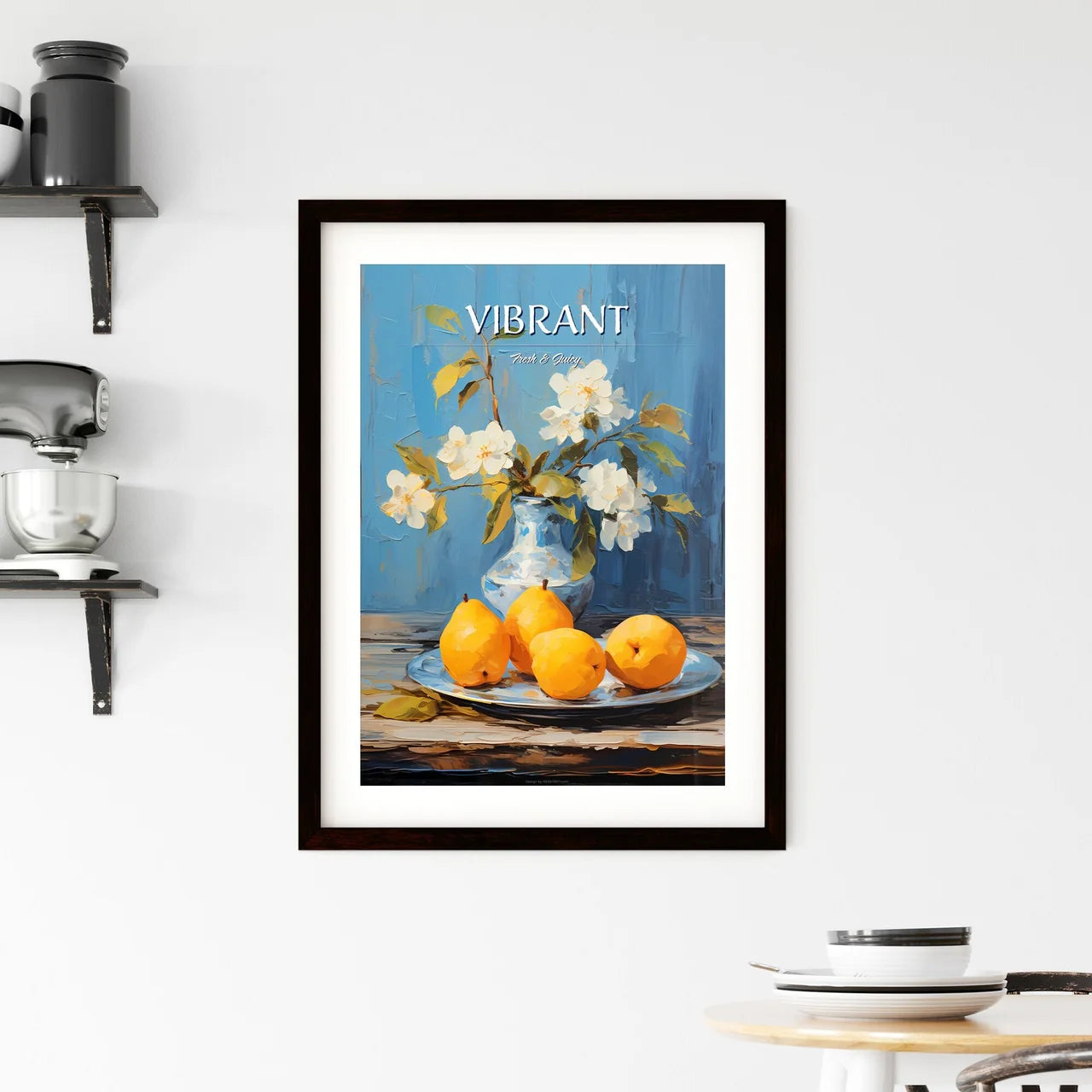 One Yellow Ripe Quince On The Blue Plate - A Framed Print