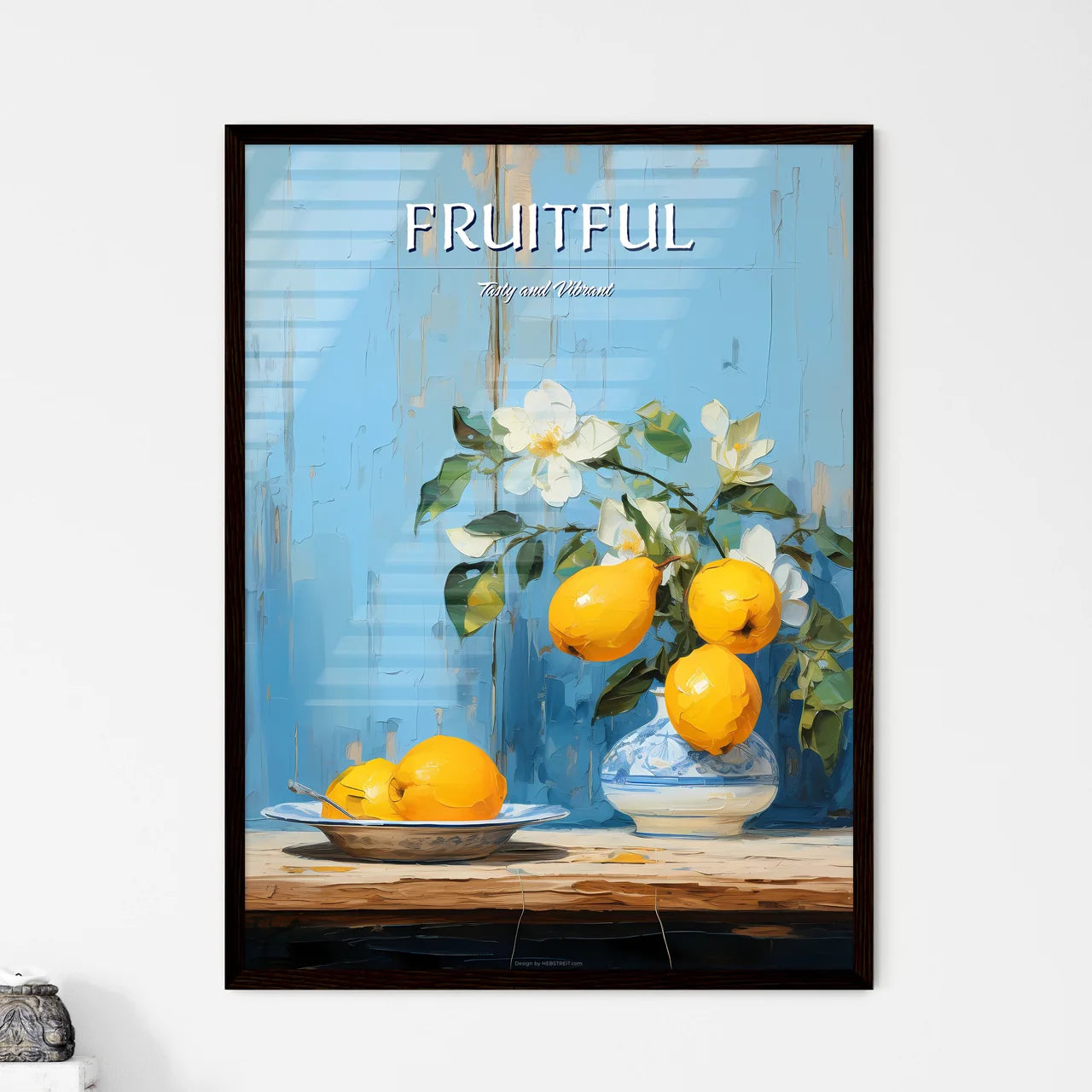 One Yellow Ripe Quince On The Blue Plate - A - Framed Art Print