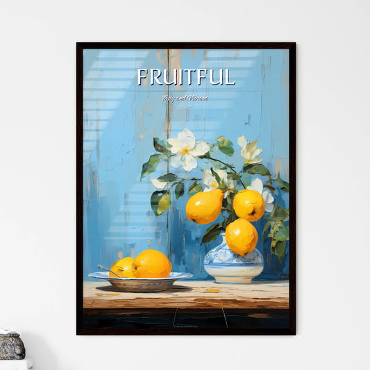 One Yellow Ripe Quince On The Blue Plate - A - Framed Art Print